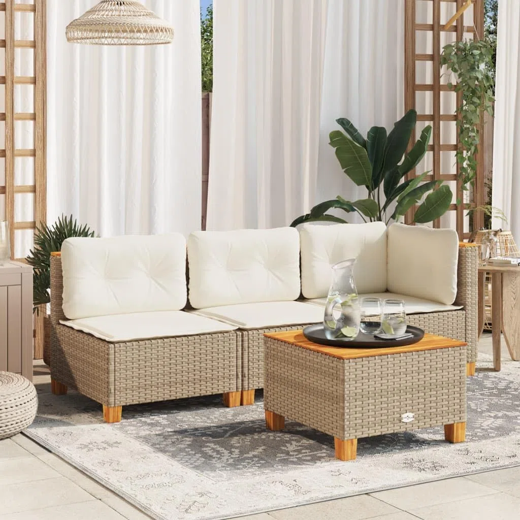 vidaXL Sofá de jardín de 3 plazas con Cojines ratán sintético Beige, sofá de Exterior, Asientos de jardín, sofá de jardín de Tres plazas