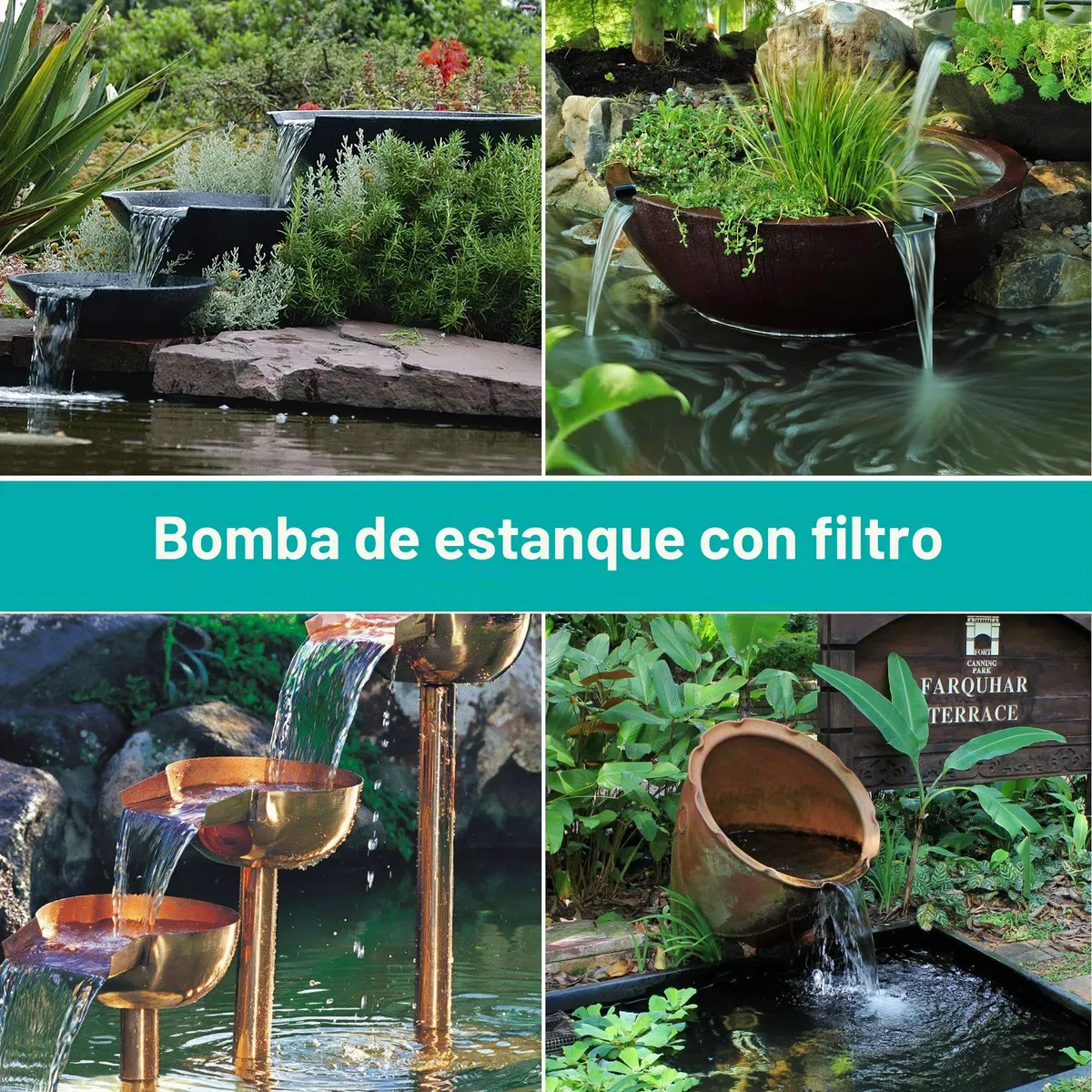 Biling Juego completo de filtros solares para estanques con bomba de 20 W, 875 l/h, bomba solar para estanques y cascadas de hasta 1200 l, fuente solar para exterior, piscina y jardín