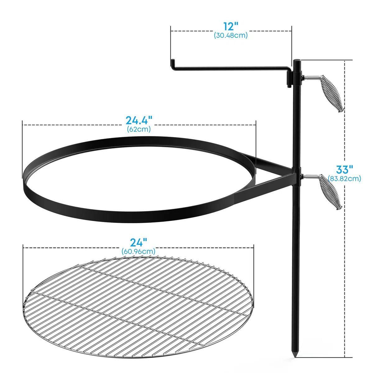 onlyfire Asadores Regulable para Barbacoas,con Parrilla de 62 cm y Barra de Barbacoa,Parrilla Portátil de Acero Inoxidable para Cocinar al Aire Libre en Camping y Picnic al Aire Libre