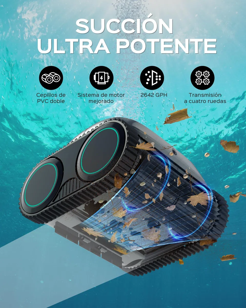WYBOT C1-Plus Robot Piscina Limpiafondos y Paredes, para Piscinas enterradas y elevadas, 160min autonomía, Limpieza 4-en-1 (160m²), Navegación Inteligente & App, Verde Gris