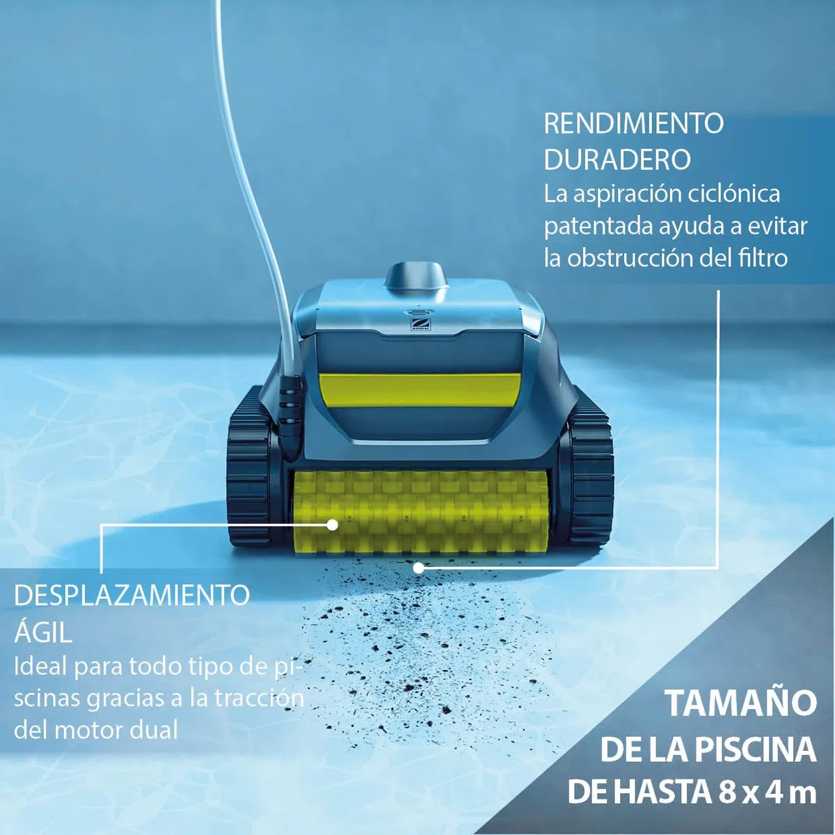 Zodiac SWY 3520 - Limpiafondos automático Sweepy, hasta 8x4m, Limpia Suelo, Paredes y línea de flotación. con filtración Fina, Unidad de Control y Cable de 14m.
