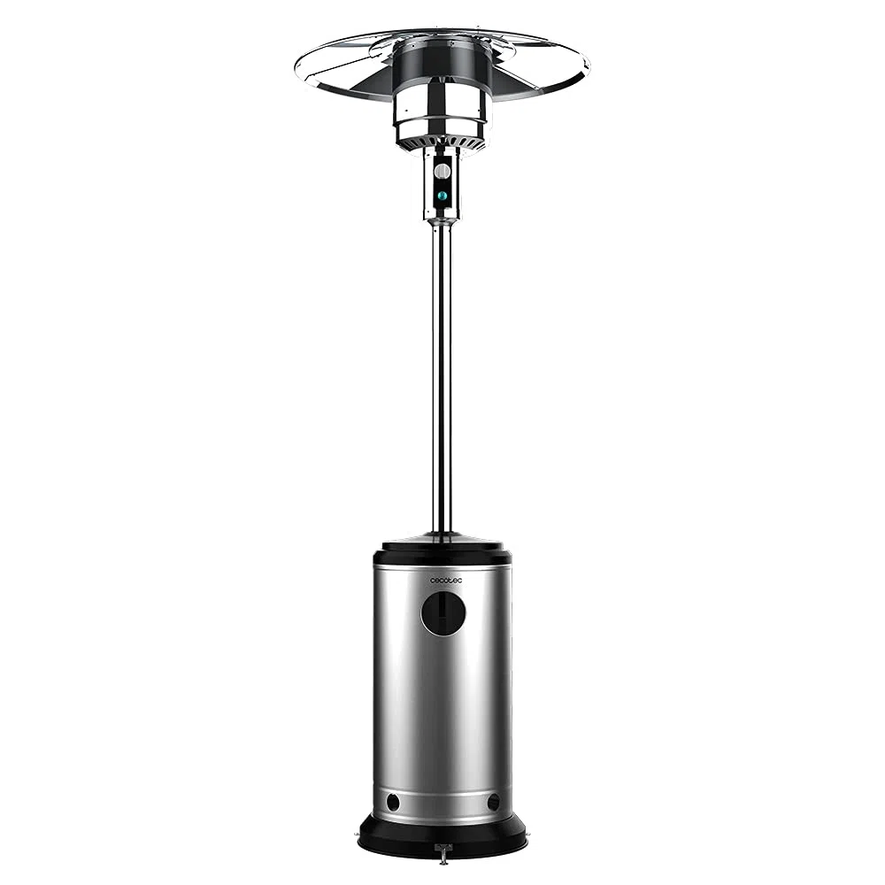Cecotec Calefactor de Exterior a gas Ready Warm serie 8800 Outdoor Microclimate. 14000 W, Gas Butano o Propano, Forma de Seta, Termostato, Acero, Ruedas, Cobertura 15 m2