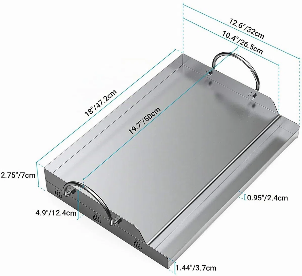 onlyfire Plancha Barbacoa de Acero Inoxidable Universal para Barbacoa de carbón, Parrilla de Gas y más, Rectangular, 51x32x7cm