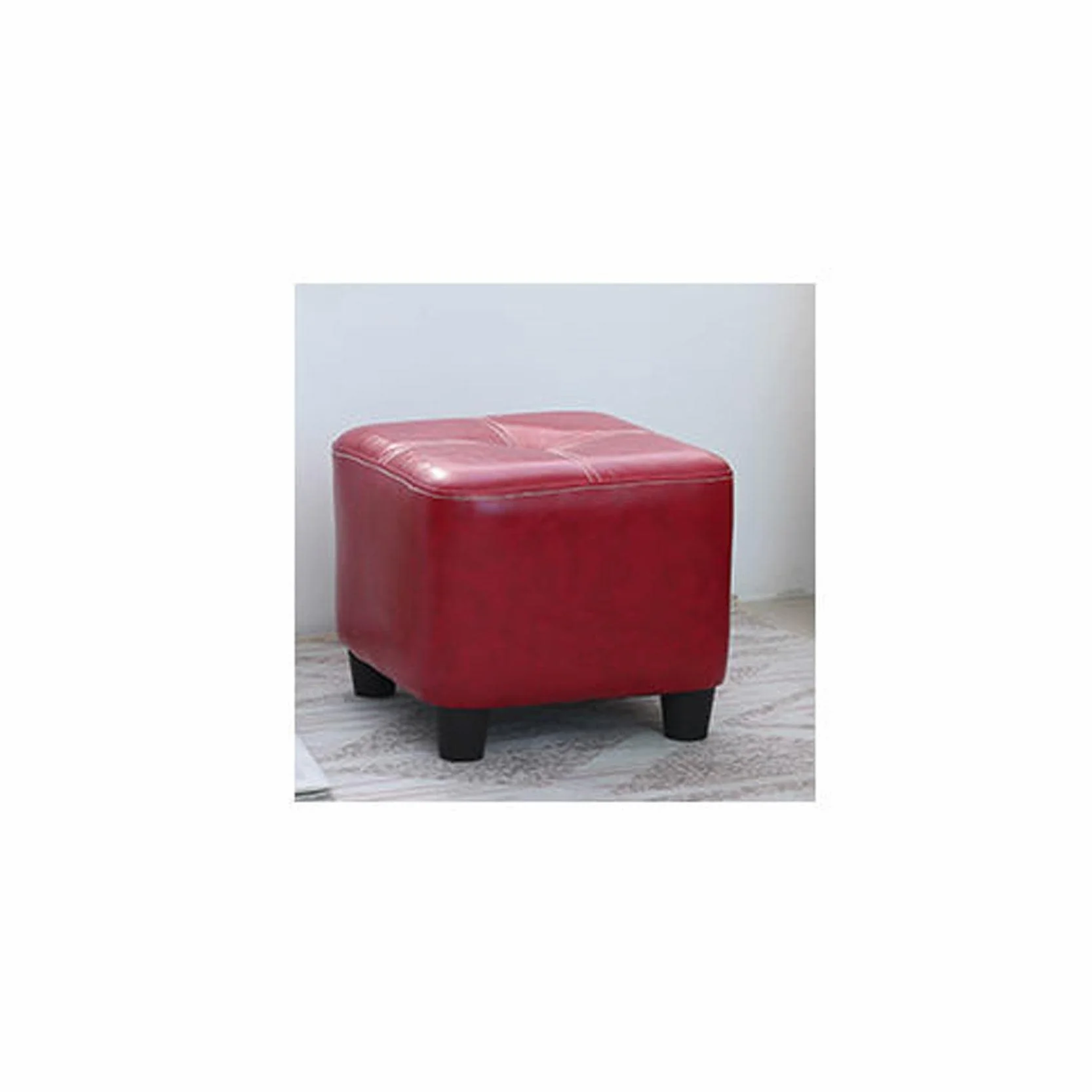 Taburete otomano cuadrado de piel encerada al aceite, taburete chino rojo para cambiar, antideslizante y fácil de limpiar, reposapiés suave