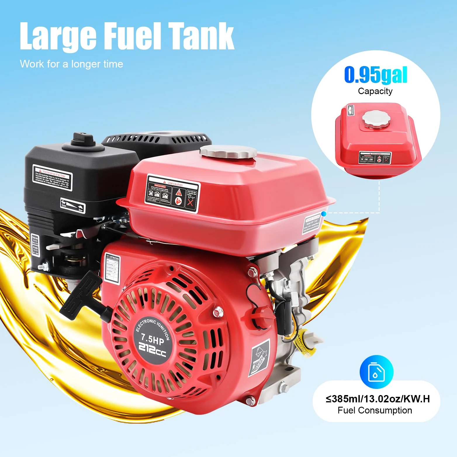 4 tiempos, 7,5 CV, 5100 W, motor de gasolina, cigüeñal, bomba de agua, motor de pie, para bomba de transferencia de agua, desbrozadora Gokart