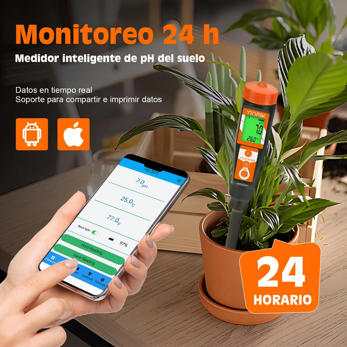 Medidor de pH Del Suelo, YINMIK Probador de Suelo Digital, Kit de Prueba de pH/temperatura para Analizar el Suelo y el Agua en Plantas Agrícolas y Exteriores, Jardines, Paisajismo y Césped