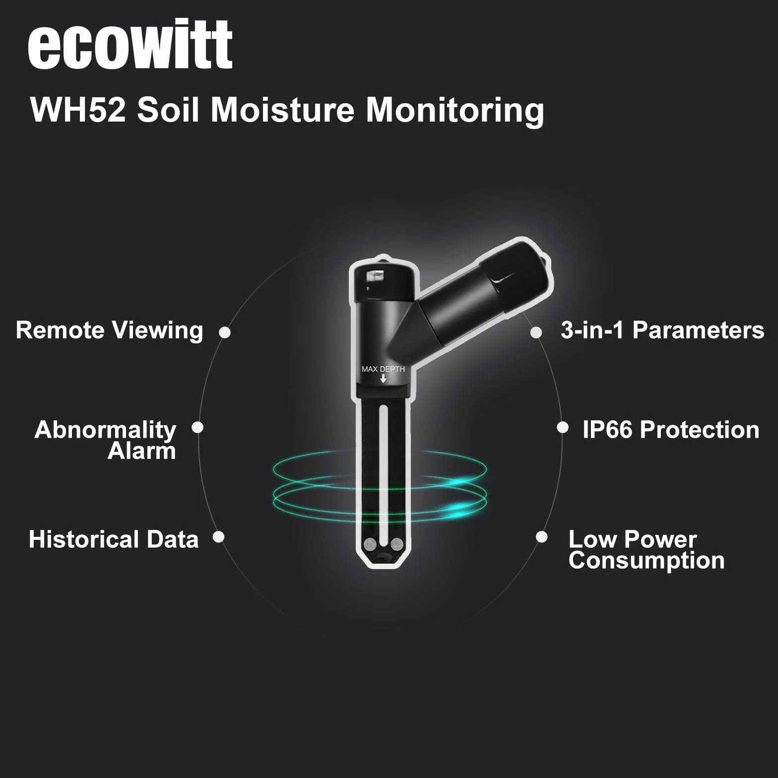 ECOWITT WH52 Sensor de Humedad del Suelo de Triple función (16 Canales) + Sensor de conductividad del Suelo + Termómetro, higrómetro para Plantas + Nueva Pasarela GW3000