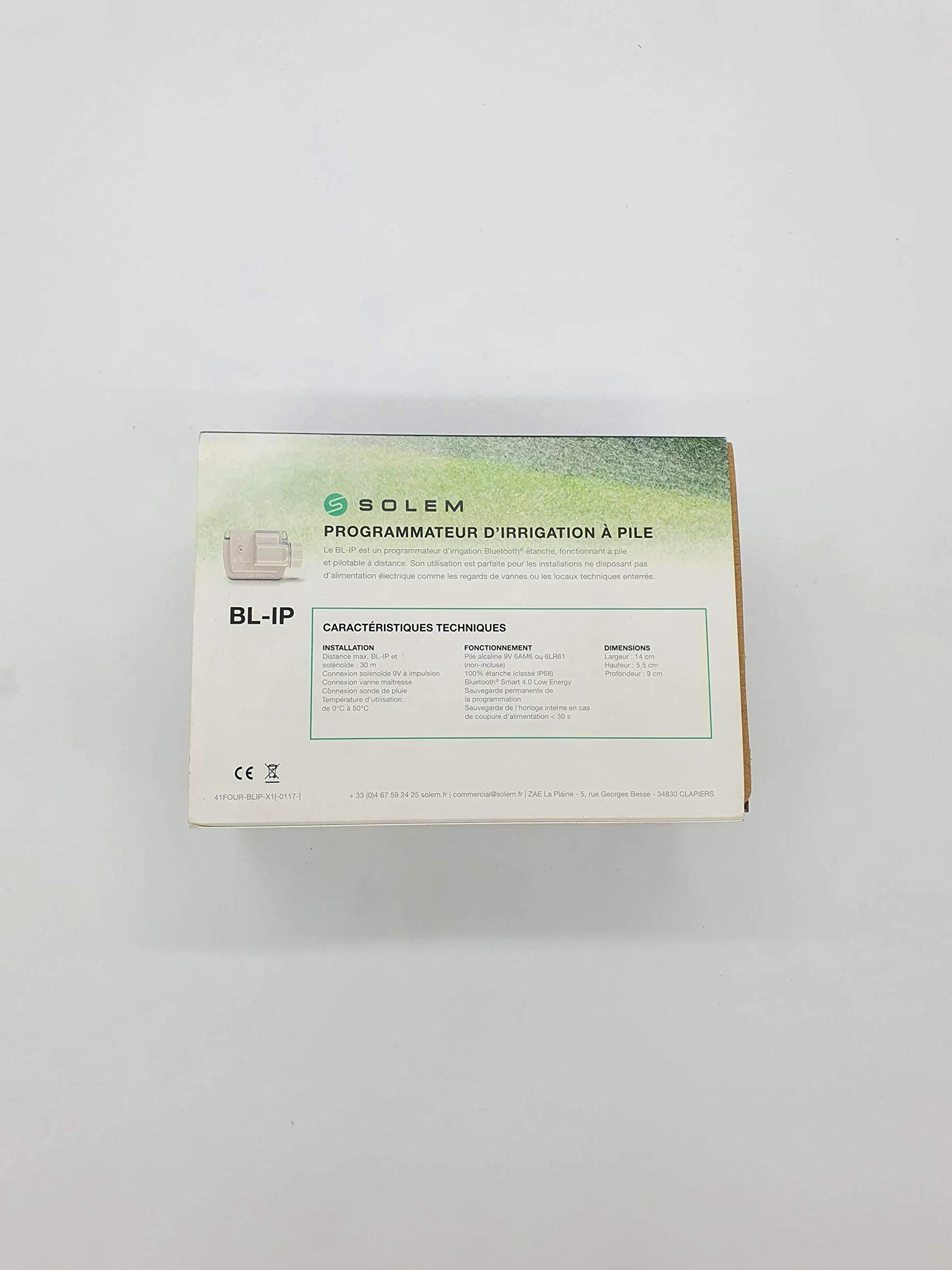 Programador de riego a pilas 9V modelo BL IP4, con conexión Bluetooth de alcance hasta 10 metros, resistente al agua para 4 estaciones, color blanco, 14 x 9 x 5,5 cm (referencia: Solem BL-IP4)