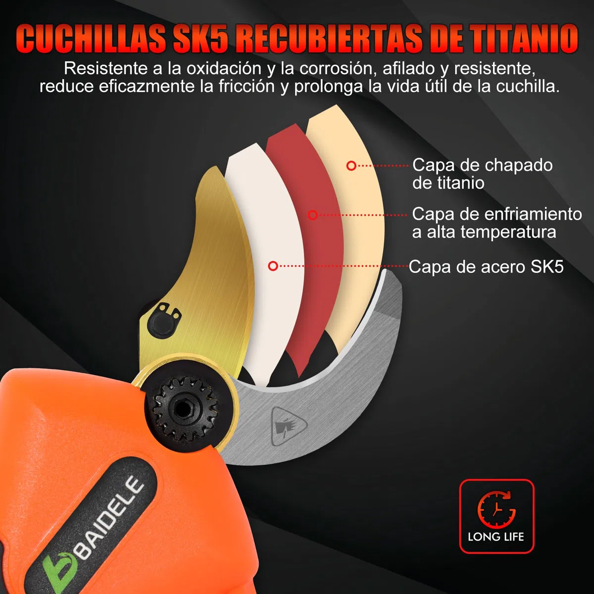 Tijeras de Podar Eléctricas 35mm, 600W Tijeras de Podar Bateria con 2 Baterías de Litio de 2,0 Ah, 8 Horas de Funcionamiento, Empuñadura Antifatiga, Ideal Para La Poda en Jardines, Huertos y Viñedos