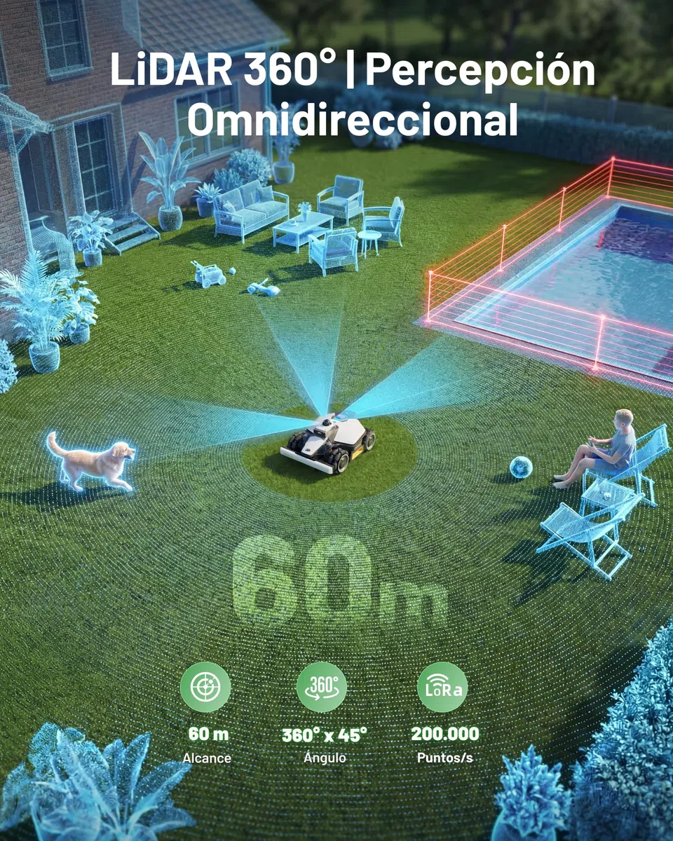 MAMMOTION LUBA Mini 2 AWD 1500 Robot Cortacésped sin Cable Perimetral, con LiDAR 360° y Visión IA de Doble Cámara, Sin RTK, Pendiente del 80%, Modo DropMow, Gestión Inteligente de la Batería