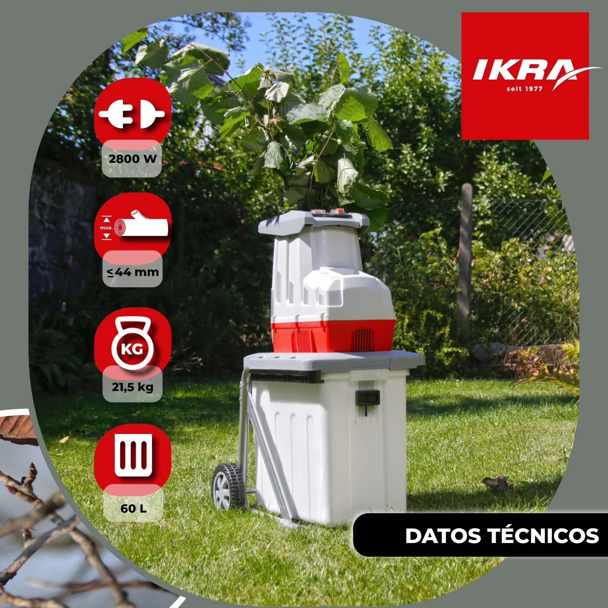 IKRA trituradora silenciosa eléctrica ILH2800, diámetro de ramas a 44mm