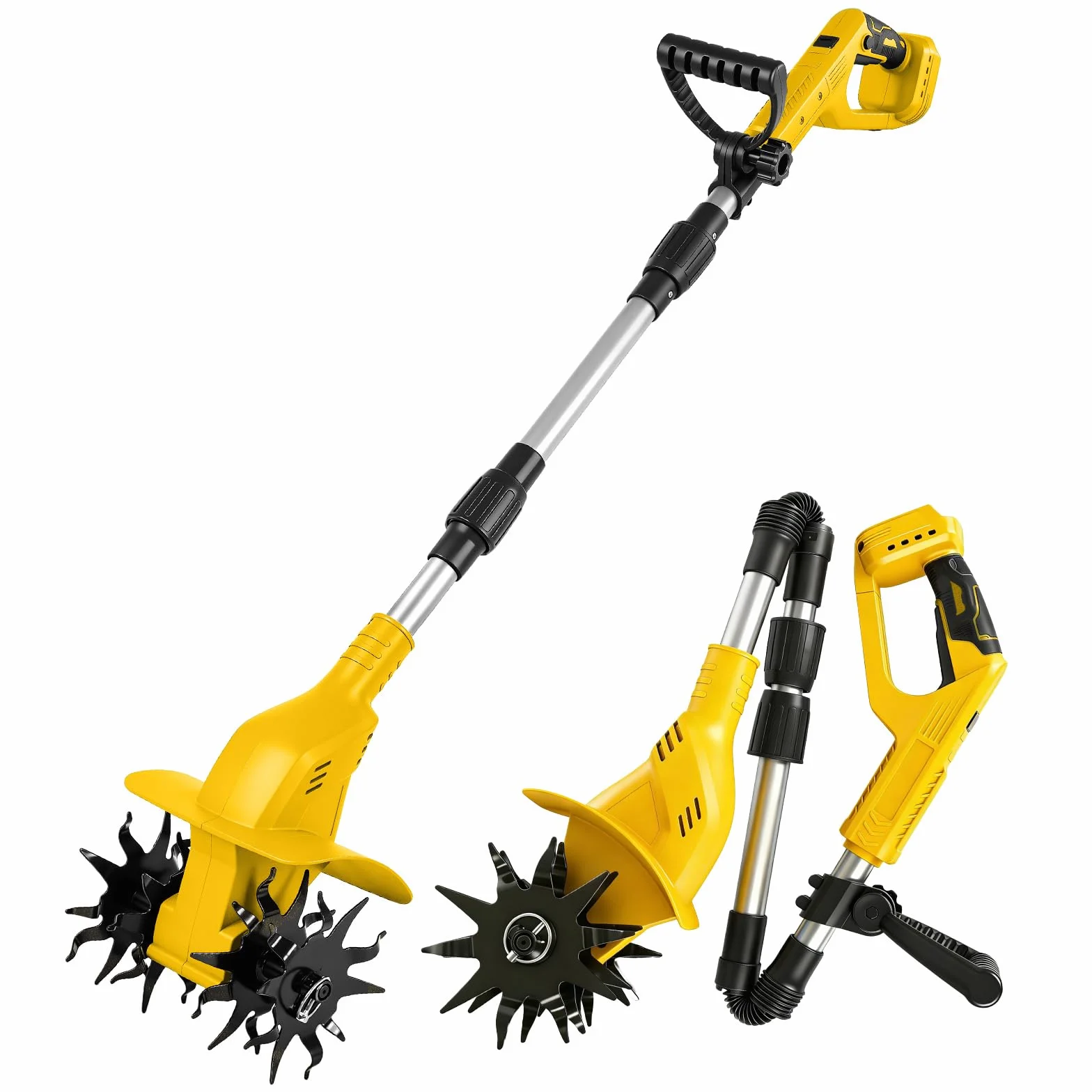 Azada de suelo inalámbrica compatible con batería Dewalt de 20 V, batería de 500 W, 20 cm de profundidad de labranza, 16 cm de ancho de mecanizado, 360 rpm, sin escobillas, plegable, fresadora