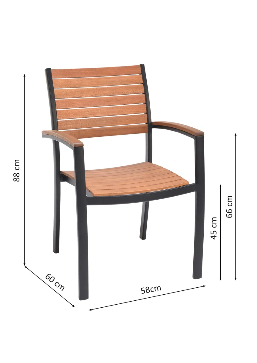 METRO Professional Silla de Jardín con Reposabrazos Lynx, Aluminio/Madera de Eucalipto, para Exterior, Madera/Negro (con Reposabrazos, Madera/Negro)