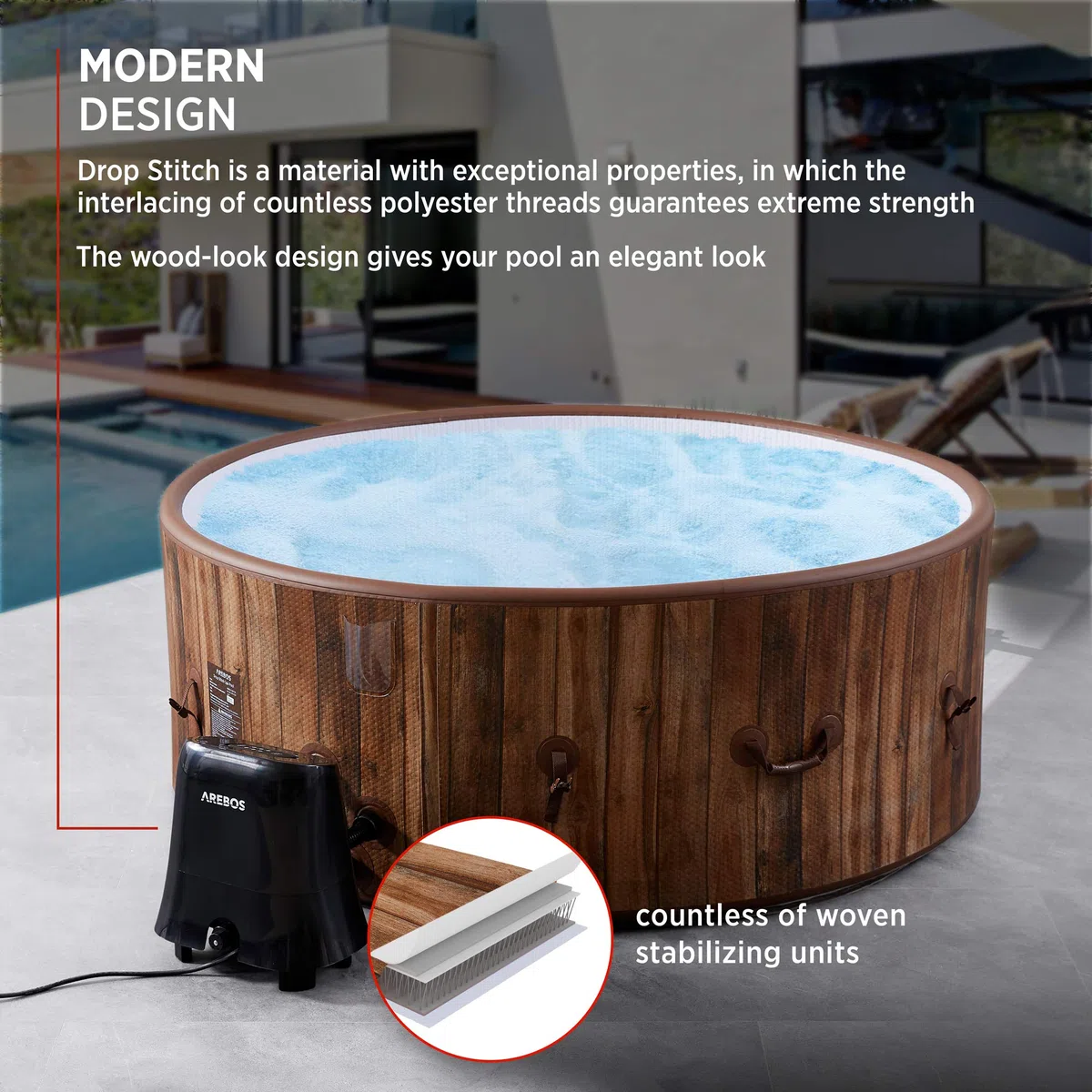 Arebos SPA Hinchable Whirlpool | para Interior y Exterior | ⌀ 180 cm | 7 Personas | Drop-Stitch | 130 boquillas de Masaje | con calefacción | 1120 litros | Incluye Cubierta | Bubble SPA y Wellness
