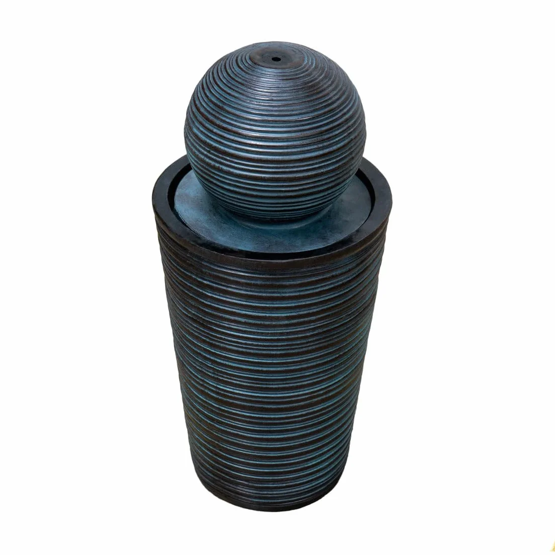 Fuente de Agua con Energía Solar de pie Bola Gris | 27x 27x 58,5 cm | Resina resistente a Intemperie | Estaca p/fijación | Panel Solar y Batería de Respaldo de hasta 6 hs | Cable de alimentación 7m