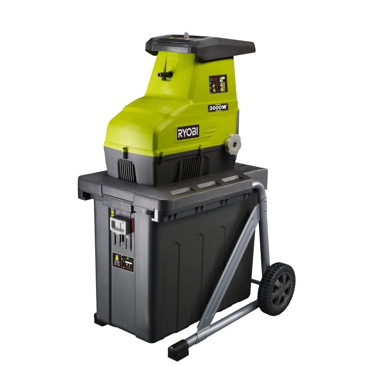 RYOBI - Biotrituradora 220V, 3000W con Ruedas - Ø máx. de Rama 45mm, Inversión de Rotación, Protección Sobrecarga, Bandeja Colectora 200kg/h - Bandeja Recogedora 55L, Pulsador - RSH3045U