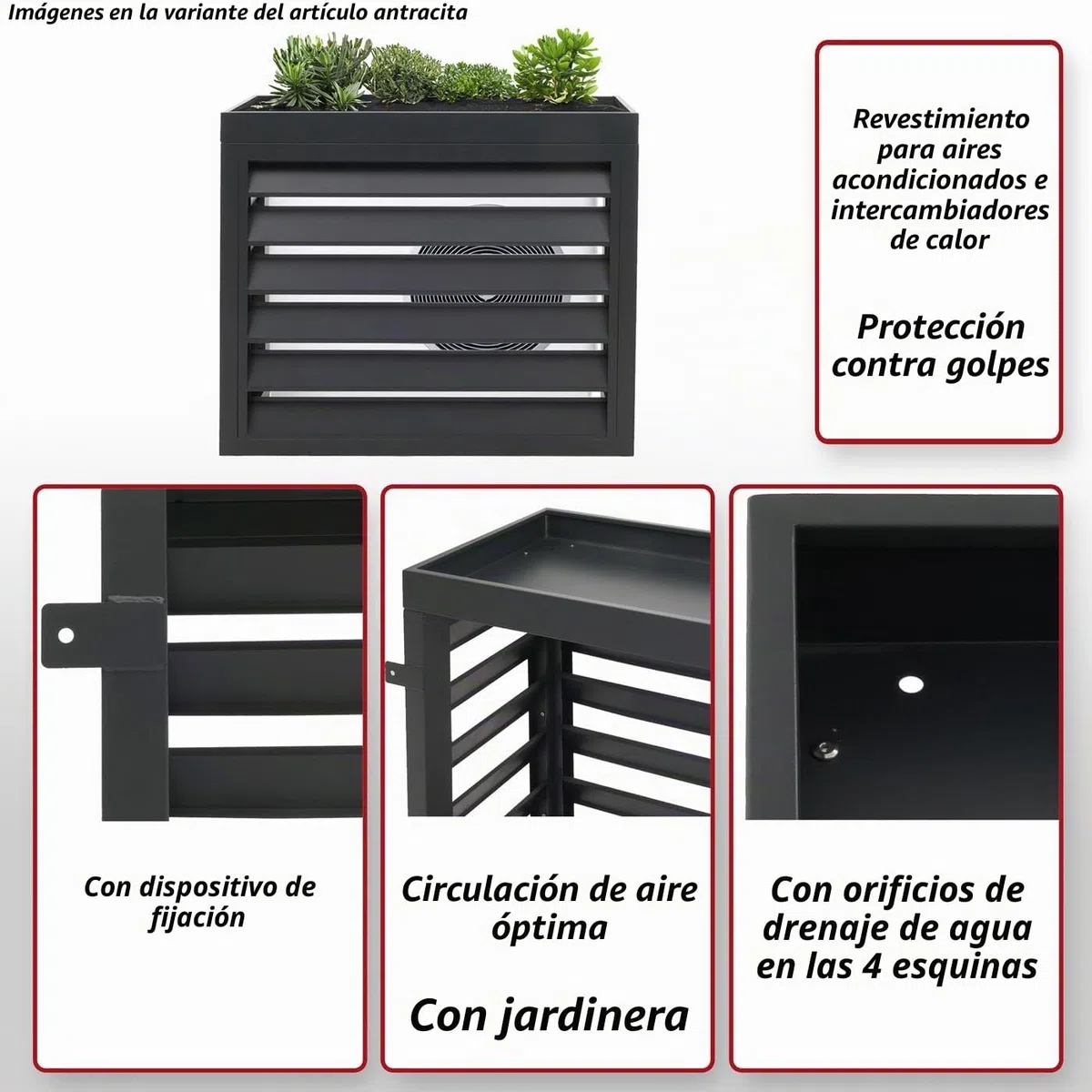 Mendler Revestimiento para aire acondicionado/bomba de calor HWC-O43, cubierta de rejilla protectora para jardinera, metal 80 x 90 x 38 cm – gris y blanco