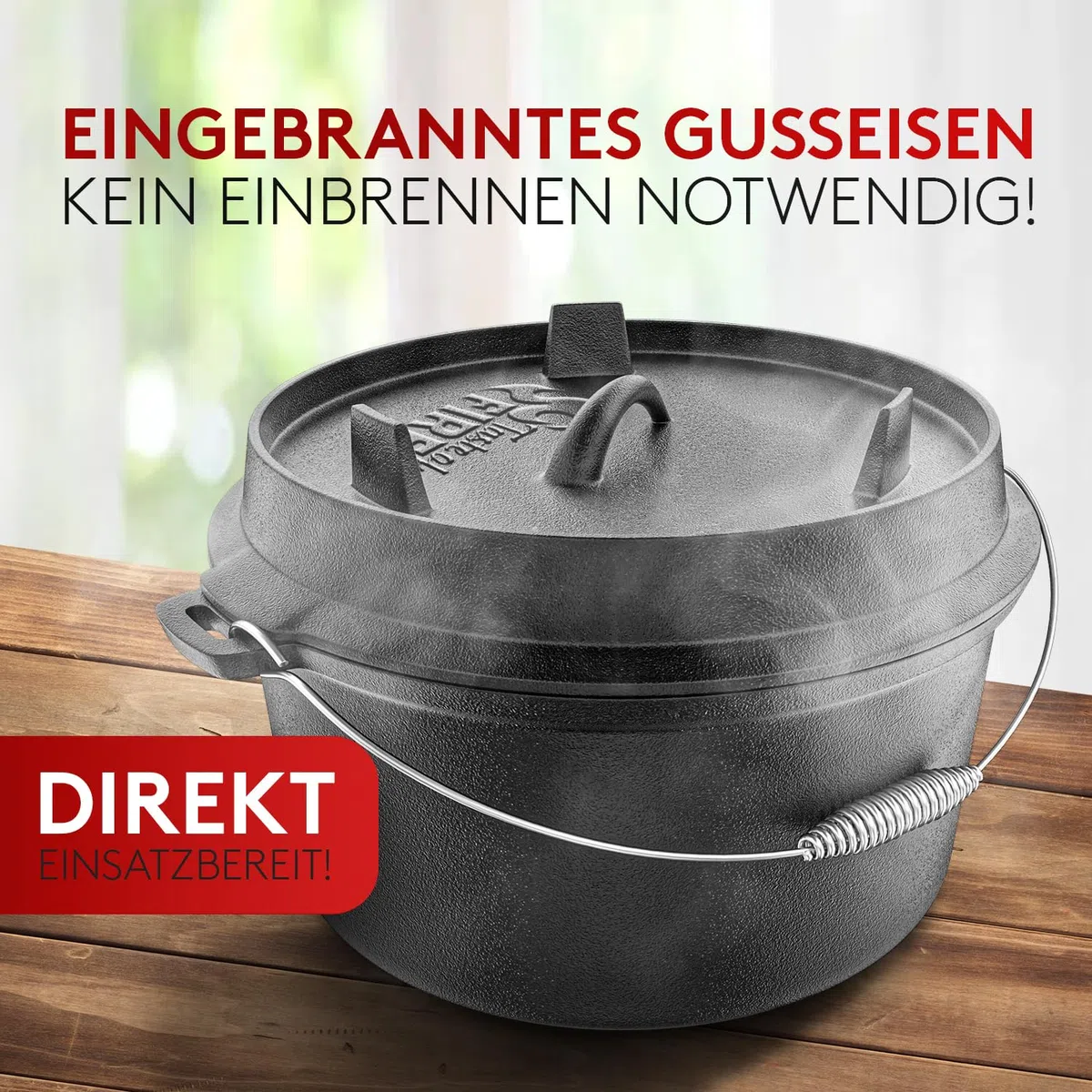 Horno holandés para barbacoa [el original] – 10,8 litros de horno holandés con soporte para ollas y tapa de 2,2 litros con doble función además se puede utilizar como sartén para barbacoa, incluye
