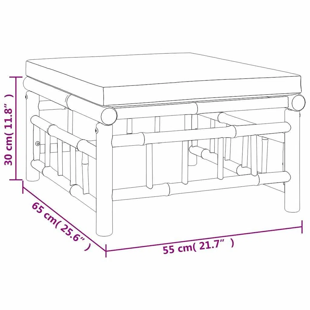 vidaXL Reposapiés de jardín bambú con cojín Blanco Crema, Taburete, otomana, reposapiés de Exterior, reposapiés, Taburete otomana, reposapiés de Patio