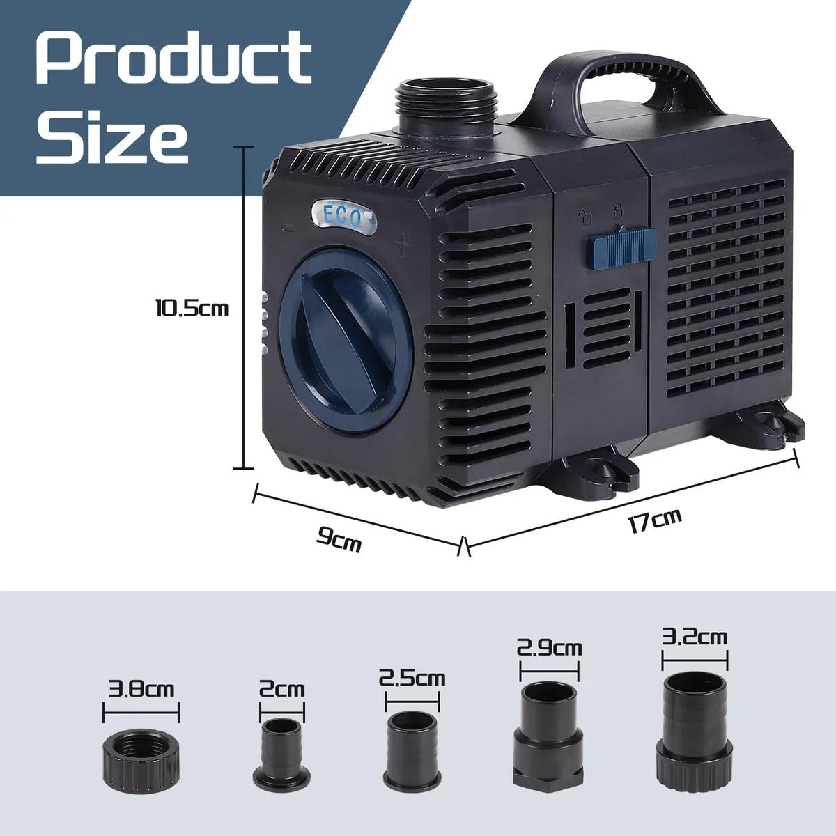 CPROSP Bomba para Estanques Exteriores 7500L/H - 70W, Altura de Elevación 8,5 m, Bomba de Agua con Cable de 5m, Caudal Regulable, para Filtro de Estanque de Jardín, Arroyo, Cascada