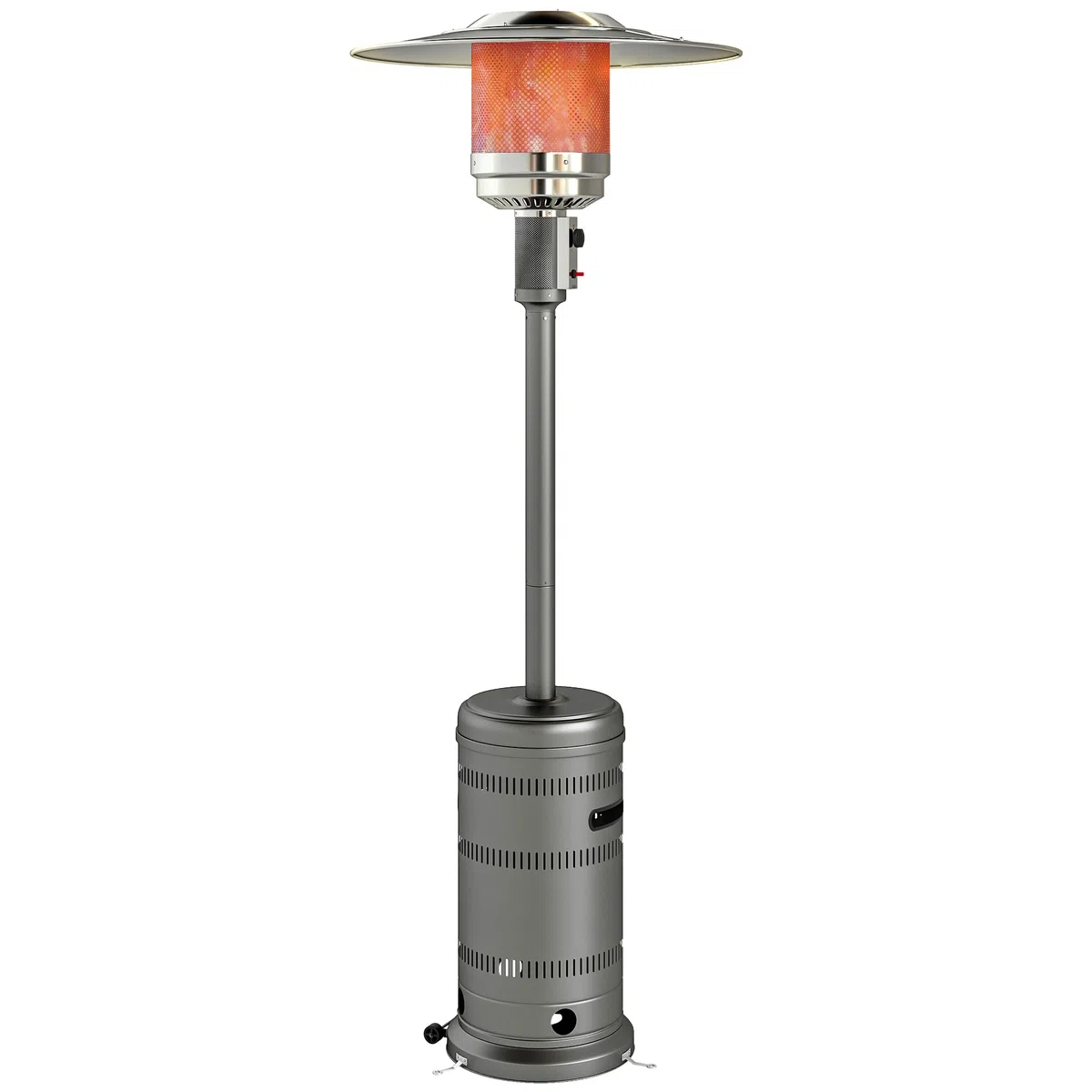 Outsunny Estufa de Gas Butano, 13000W, Calefactor de Exterior a Gas Portátil con Temperatura Ajustable, Protección contra Vuelcos, Encendido Piezoeléctrico y Ruedas, para Butano y Propano, 7 m², Gris