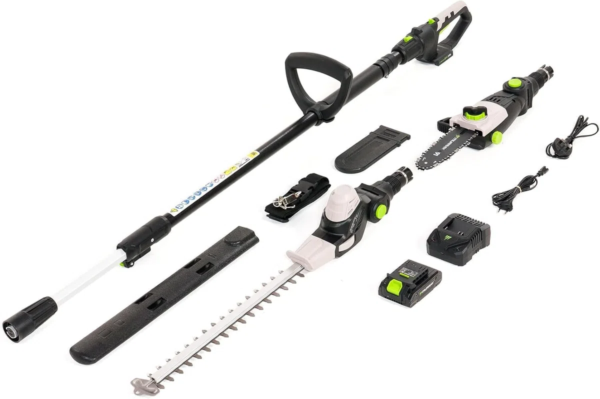 Murray Cortasetos & Motosierra Telescópica 2-en-1 con Batería MU-Bat-MM-CSHT-Kit – 20V, 3Ah, Hoja de Corte 40 cm, Guía de Sierra 20 cm, Sistema SDS, Inclinable, Alcance 330 cm