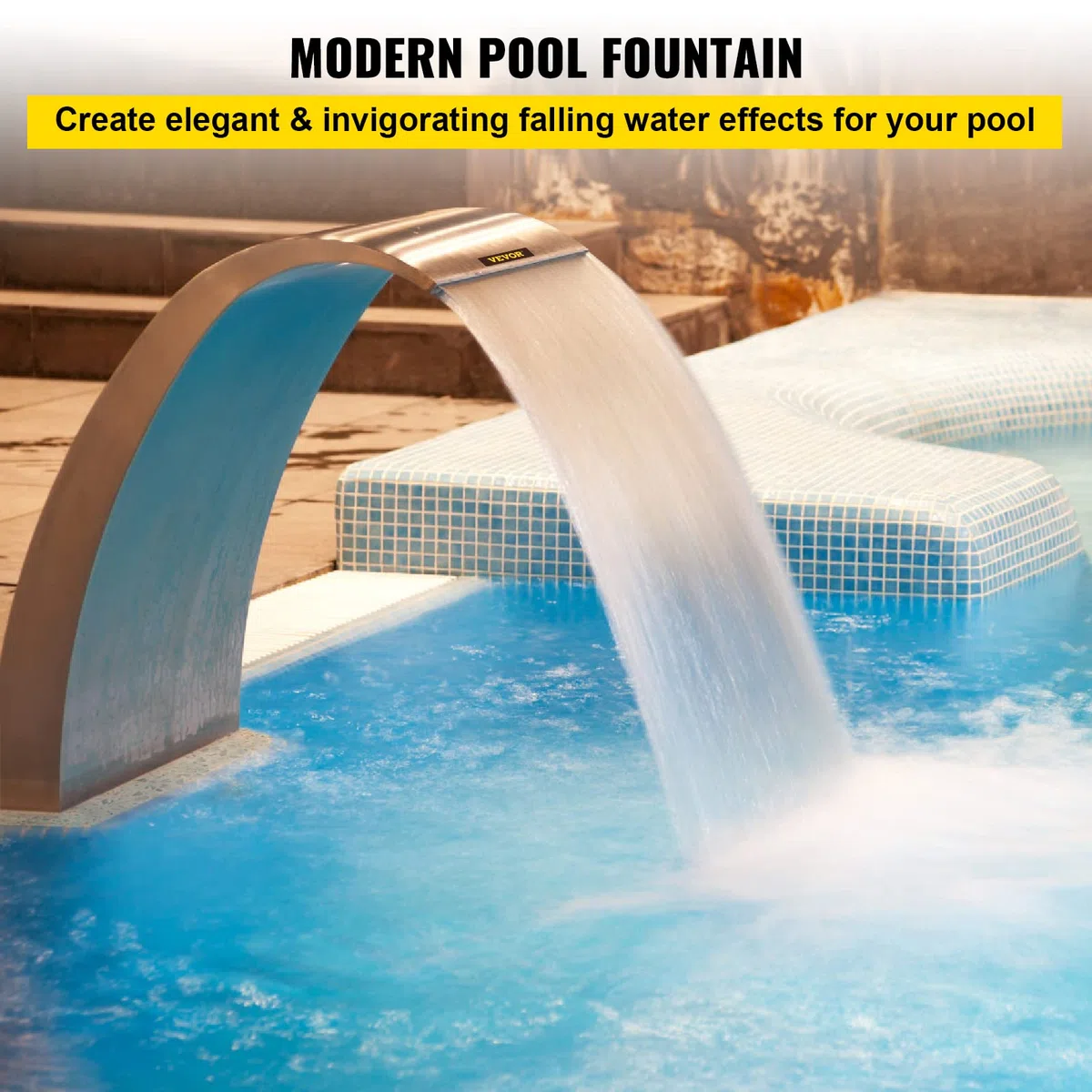 VEVOR Fuente de Cascada para Piscina Fuente de Acero Inoxidable 40 x 20 x 3,81 cm Fuentes de Piscina Plateadas para Piscinas de Tierra Jardín Cascadas al Aire Libre Característica de Agua de Esta