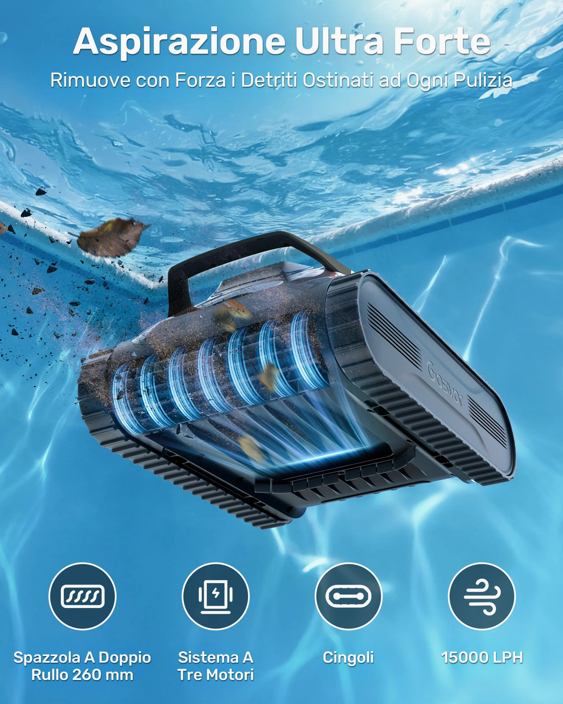 Gosvor (Nuevo 2026) LiteVac G1 Robot Limpiafondos Piscina,Paredes,Línea y Plataformas,7kg,200min Autonomía,Doble Filtración,Navegación Inteligente y App,200m²,Gris