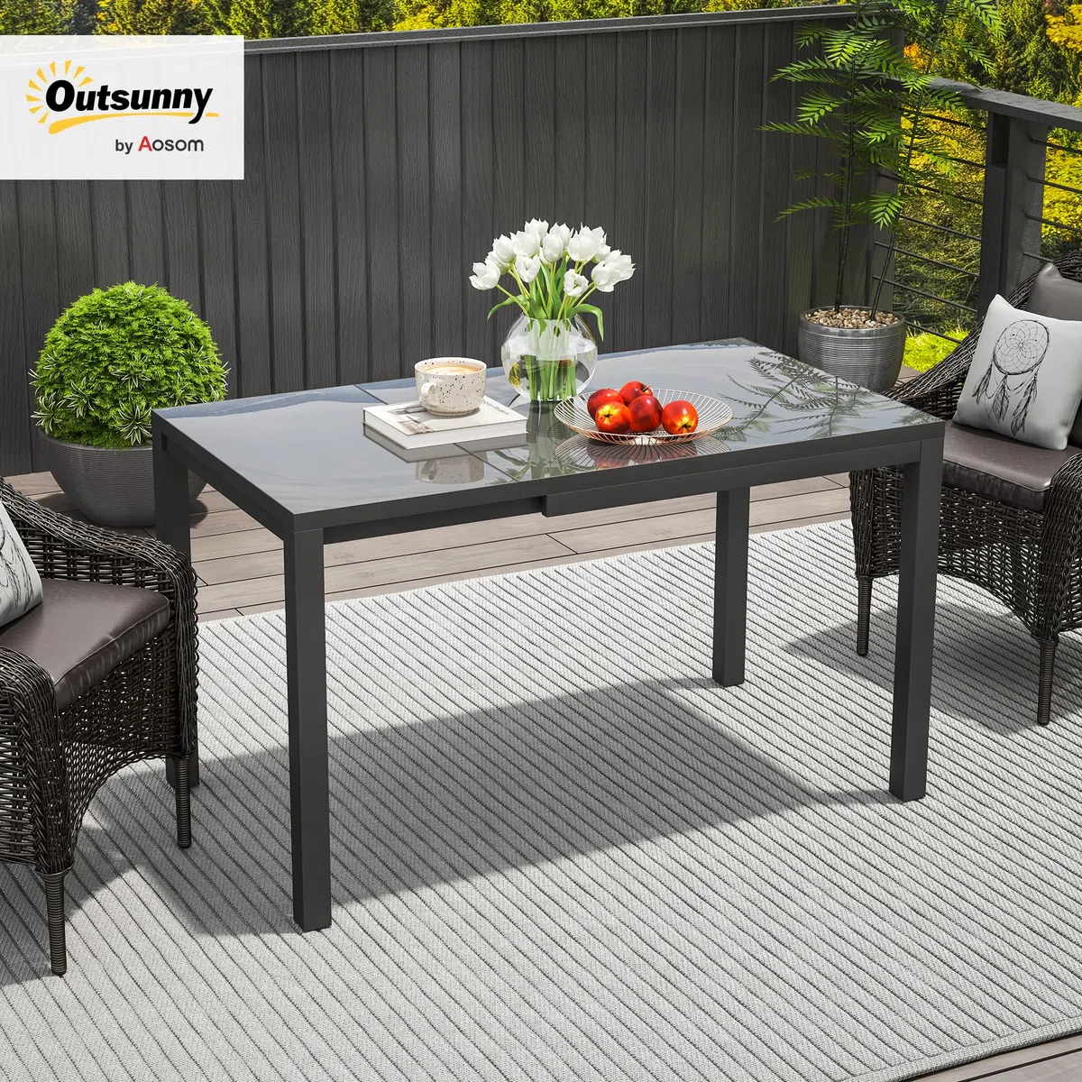 Outsunny Mesa de Jardín Extensible Mesa de Comedor Exterior Ajustable 85-125 cm con Borde de Aluminio Carga 70 kg Mesa Rectangular para 4-6 Personas para Patio Terraza Gris Oscuro