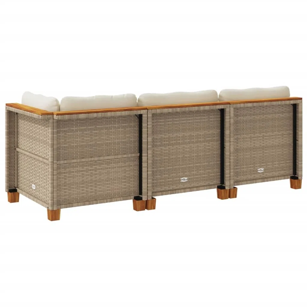 vidaXL Sofá de jardín de 3 plazas con Cojines ratán sintético Beige, sofá de Exterior, Asientos de jardín, sofá de jardín de Tres plazas