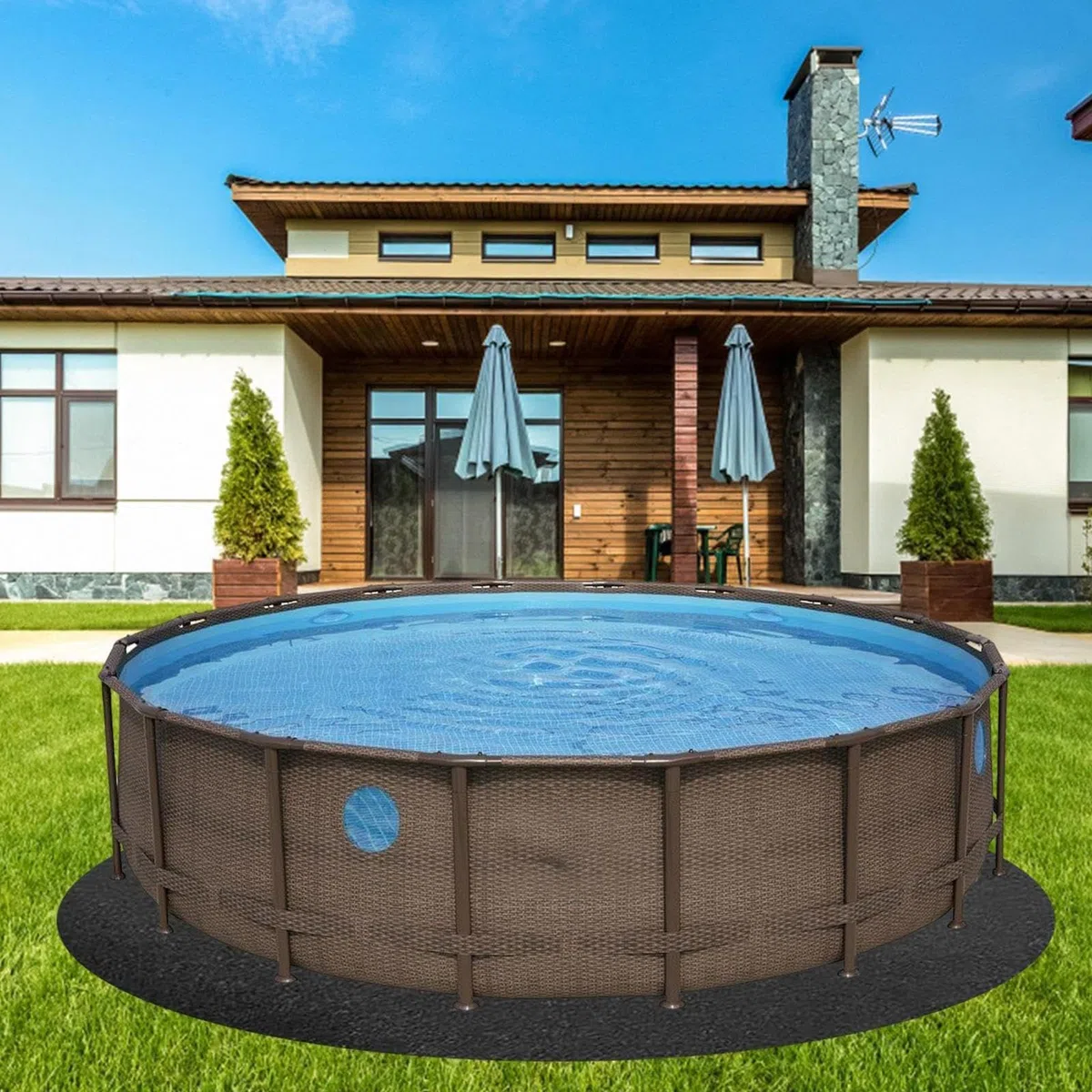 370cm Revestimiento De Piscina, Liner para Piscinas Redondas, Revestimiento para Piscinas, Tapiz Suelo Piscina para Exterior Jardín Patio Trasero Terraza Resort Villa Enterrada