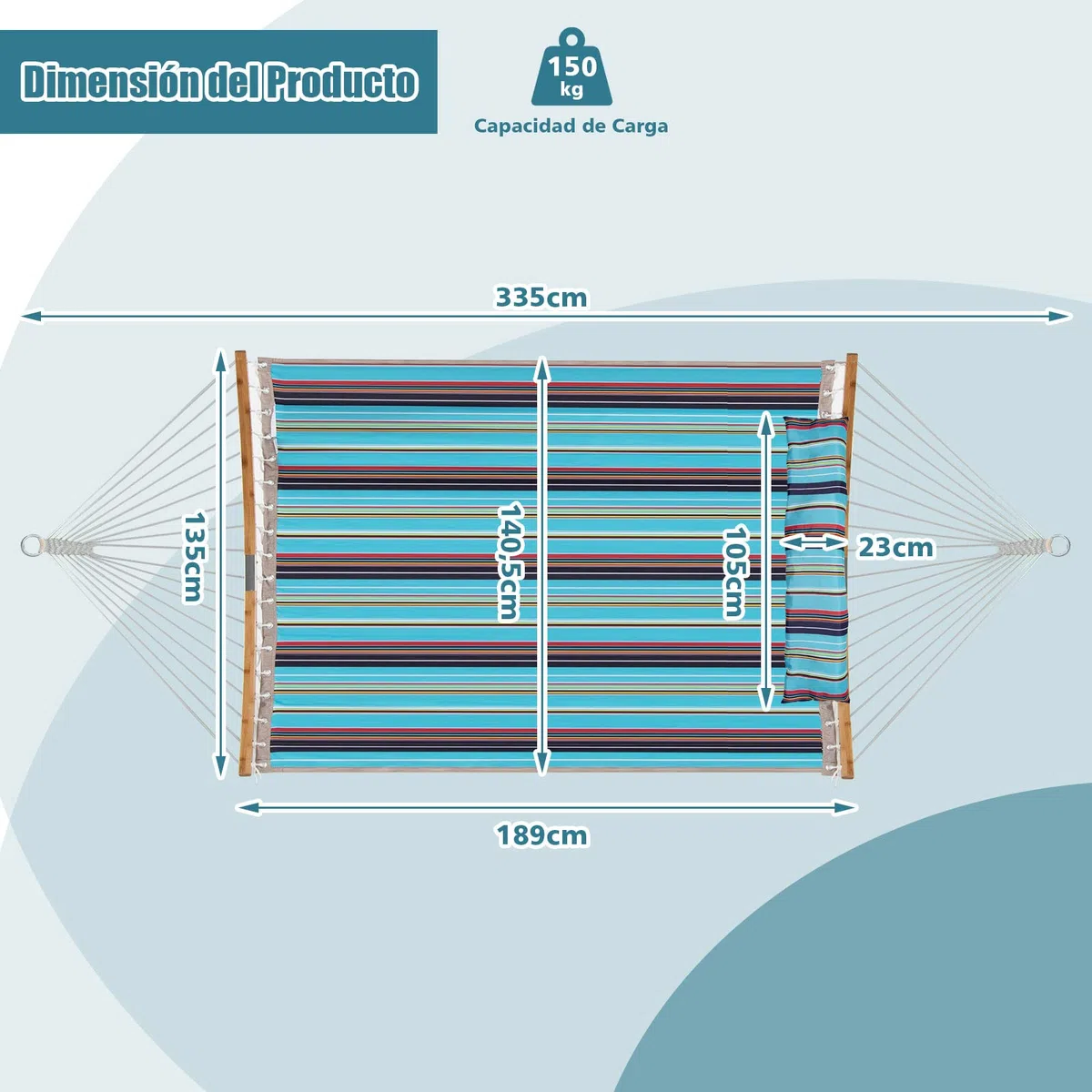 COSTWAY Hamaca Resistente, Hamaca de Exterior con Almohada Desmontable, Barra Separadora en Bambú Curvado, Hamaca Portátil para Patio Playa Jardín 189 x 135 cm, 150 kg (Azul)
