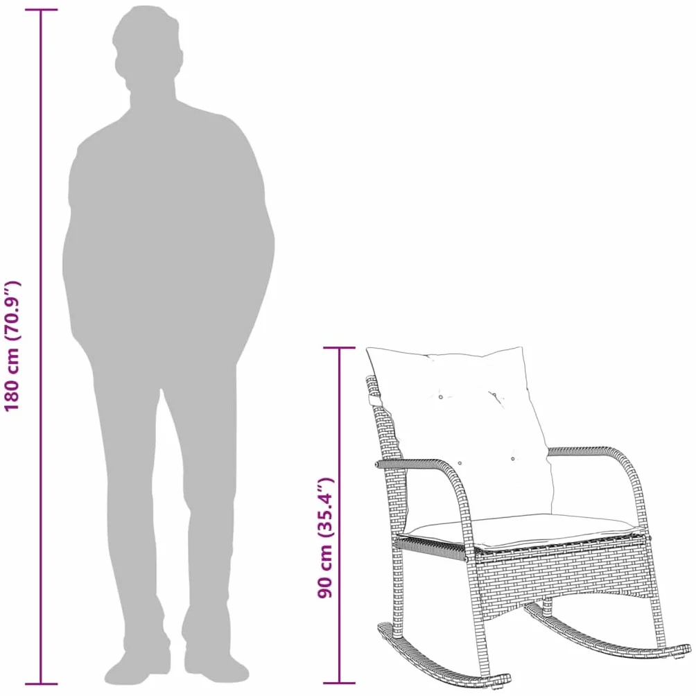 vidaXL Silla Mecedora de jardín con Cojines ratán sintético Gris, Silla de jardín, Asientos de jardín, Silla de Patio, Asiento de jardín