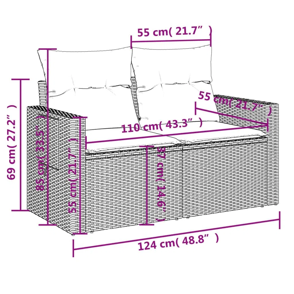 vidaXL Sofá de Jardín de 2 Plazas con Cojines, Sillón de Exterior, Sofá Modular, Asiento para Patio Terraza Balcón, Ratán Sintético Beige