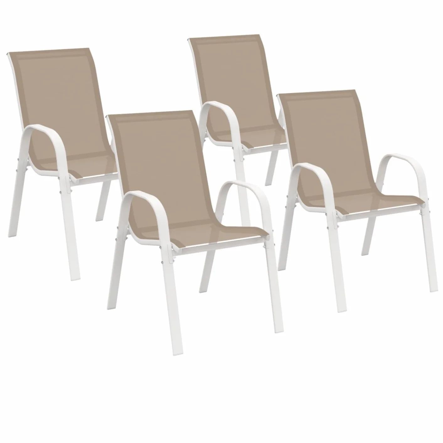 IDMarket - Juego de 4 sillas apilables de jardín LYMA de metal y textileno en blanco y beige