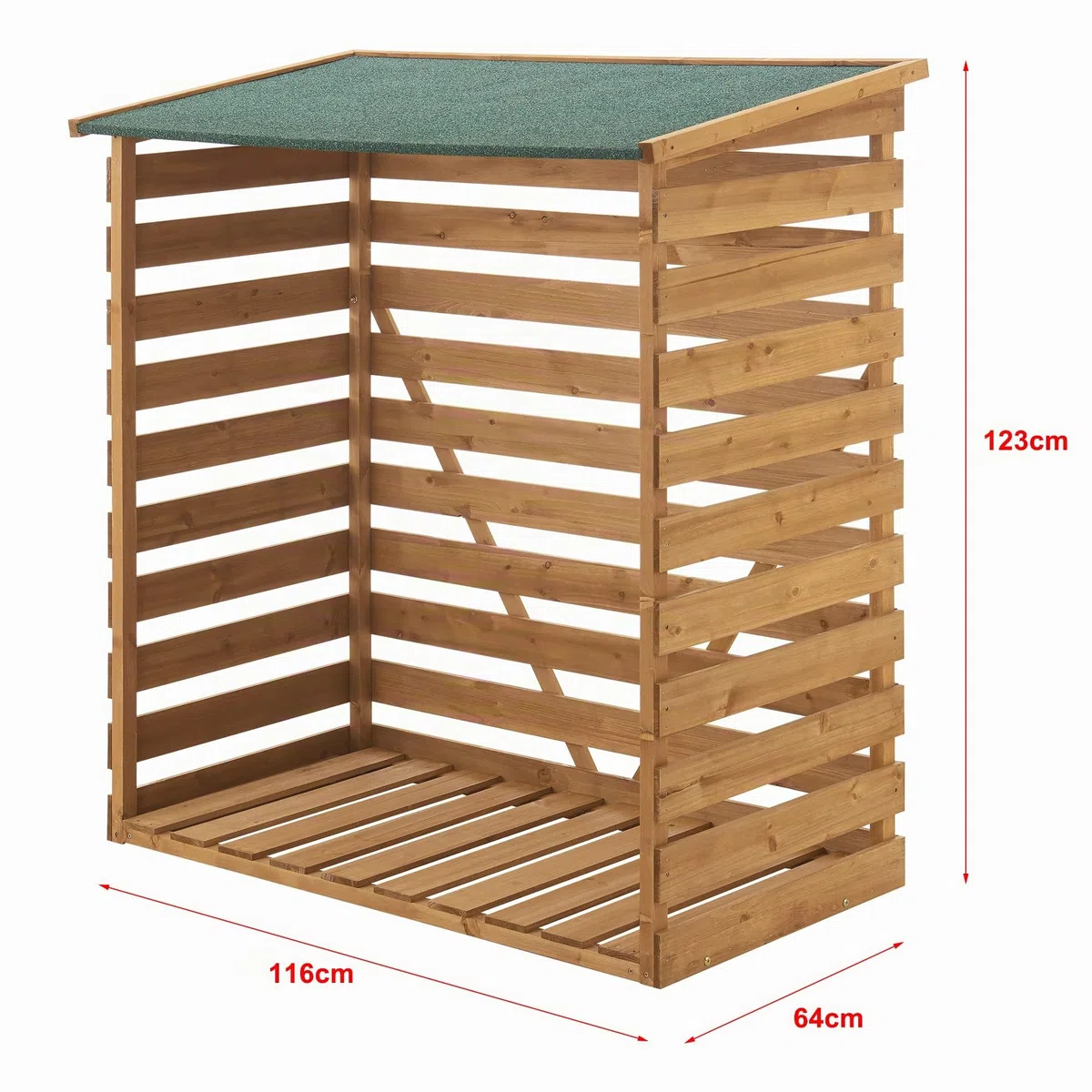 [en.casa] Soporte para Leña Leñera con Techo Impermeable Estante para Leña Madera de Abeto Bitumen 123 x 116 x 64 cm Natural Verde