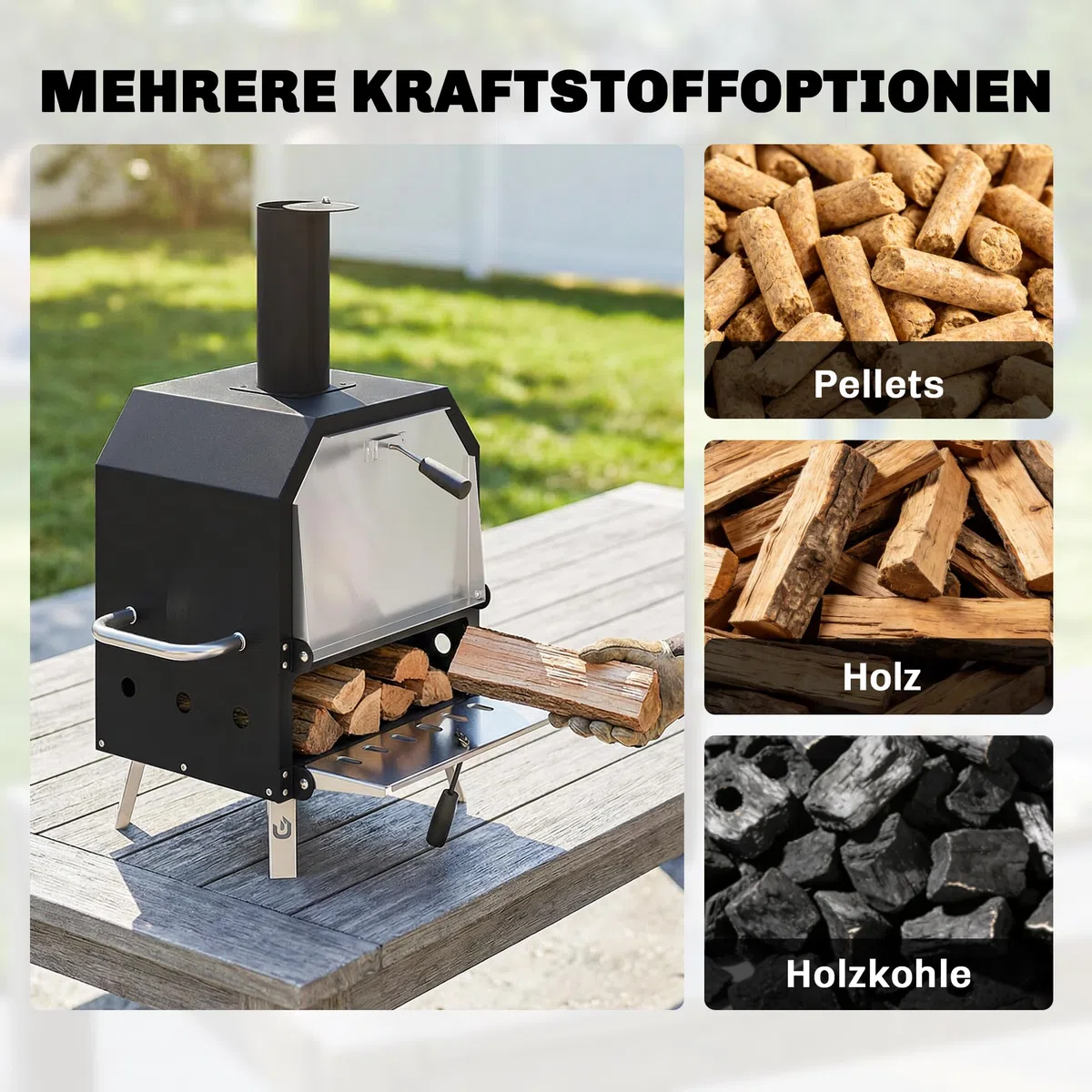 Outsunny Horno de pizza para exteriores de madera, horno de acero inoxidable, 2 niveles, con piedra de 1 cm de grosor, apertura de aire, pata plegable, pala para pizza, asa, estufa de leña, estufa de