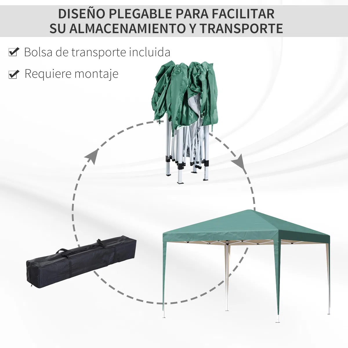 Outsunny Carpa Plegable Gazebo 3x3 m Cenador Plegable con Altura Ajustable en 3 Niveles Toldo Anti-UV y Bolsa de Transporte para Camping Fiestas Verde