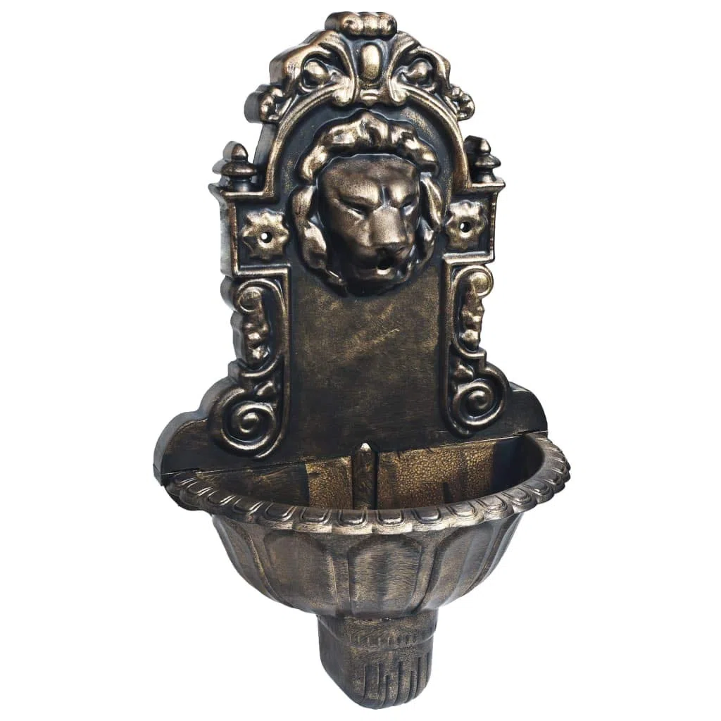 Fuente de Pared Vintage con Bomba de Agua, 41 x 22,5 x 65 cm, Bronce, para Interior, Montaje Fácil
