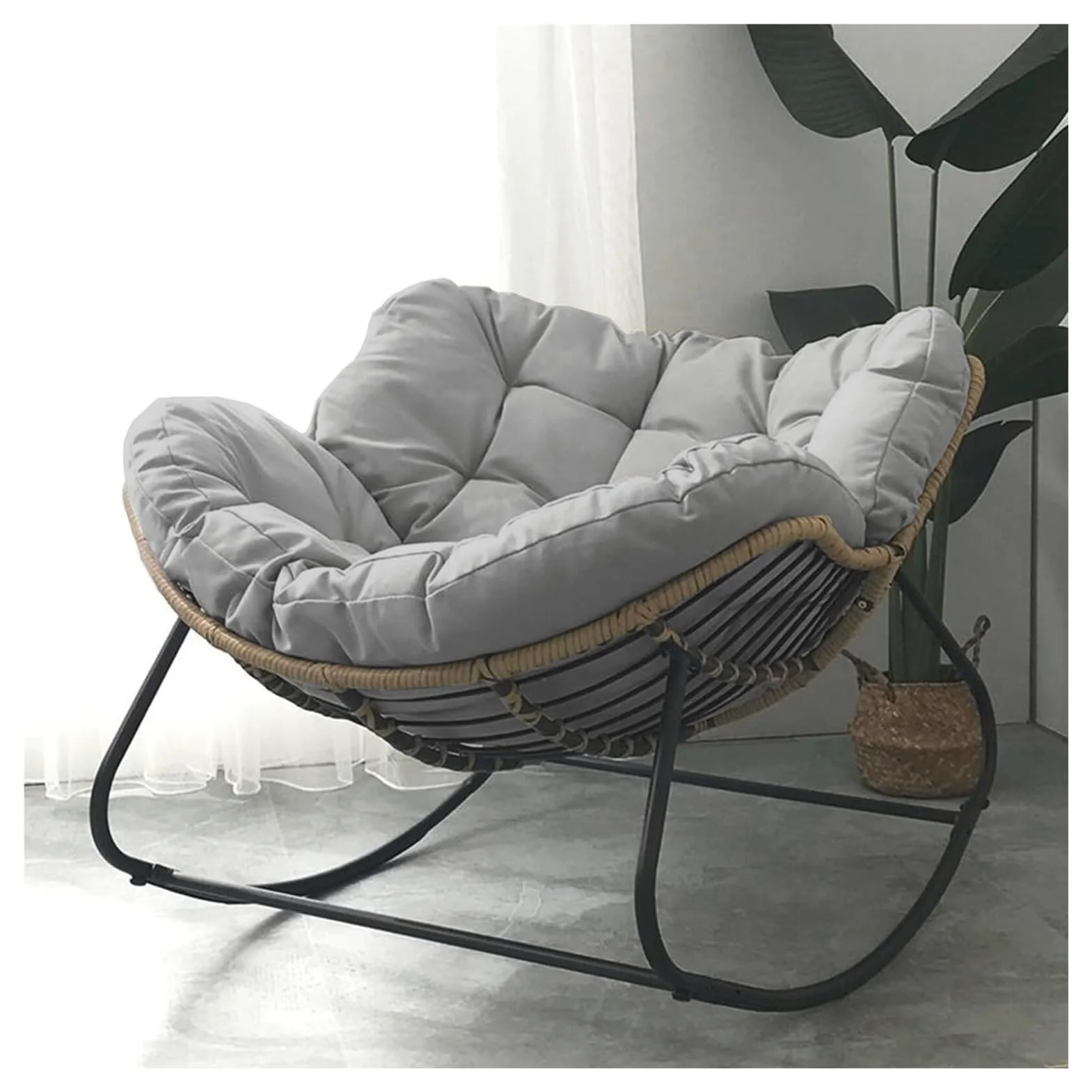 Mecedora al aire libre, mecedora de huevo de patio, silla Papasan de interior, tumbona de ratán y mimbre, silla real moderna para dormitorio, salón, porche, jardín, césped