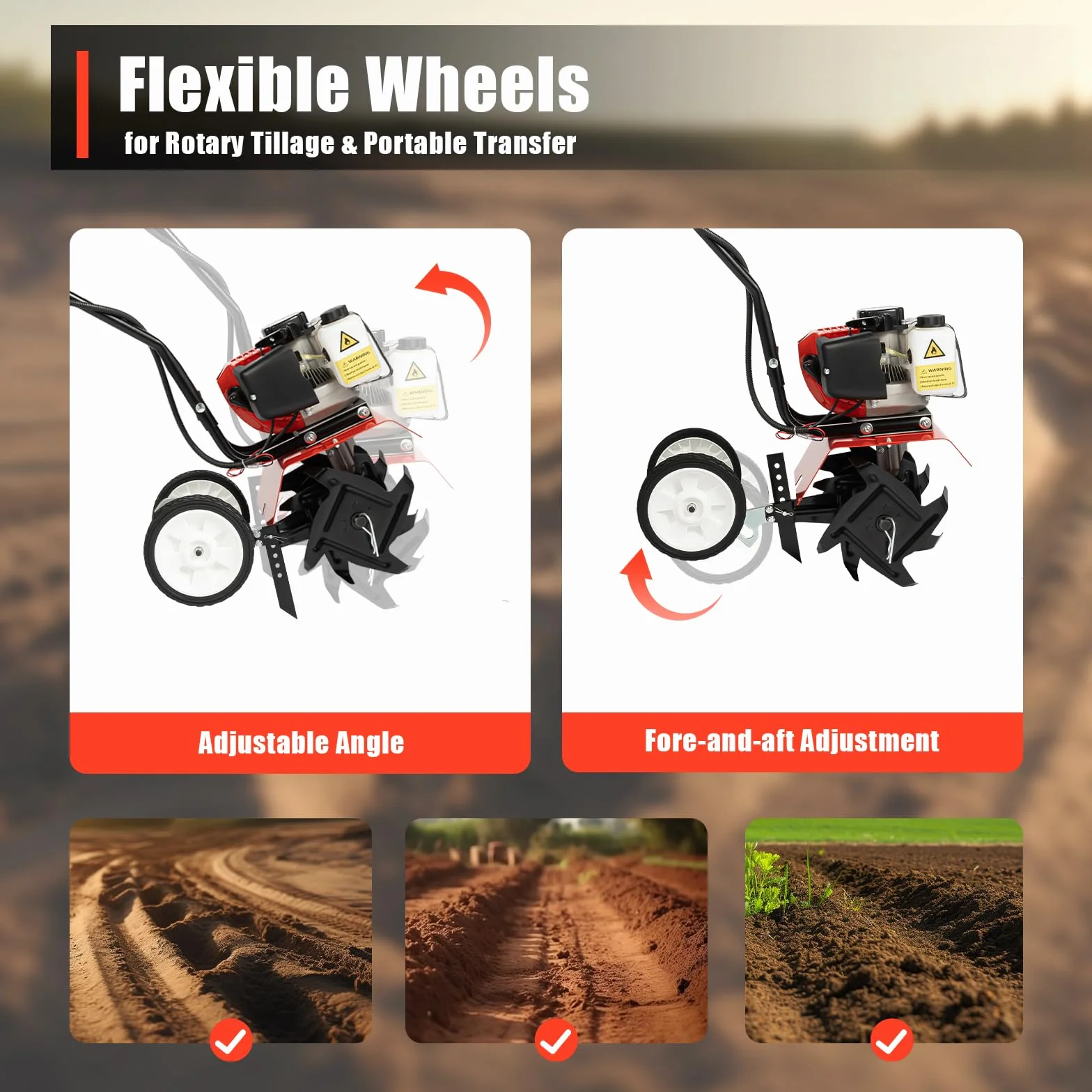 2Stroke - Rotavator cultivador de gasolina de 52 cc para jardín, tierra y verduras, motor de césped, rotovador de gas, herramienta de labrado de granja, 6500 rpm