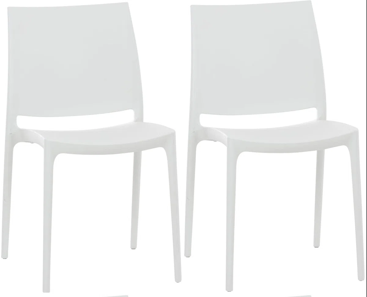 CLP Set De 2 Sillas Apilables Maya para Exterior Interior I Sillas para El Jardín Impermeables De Plástico con Respaldo, Color:Blanco