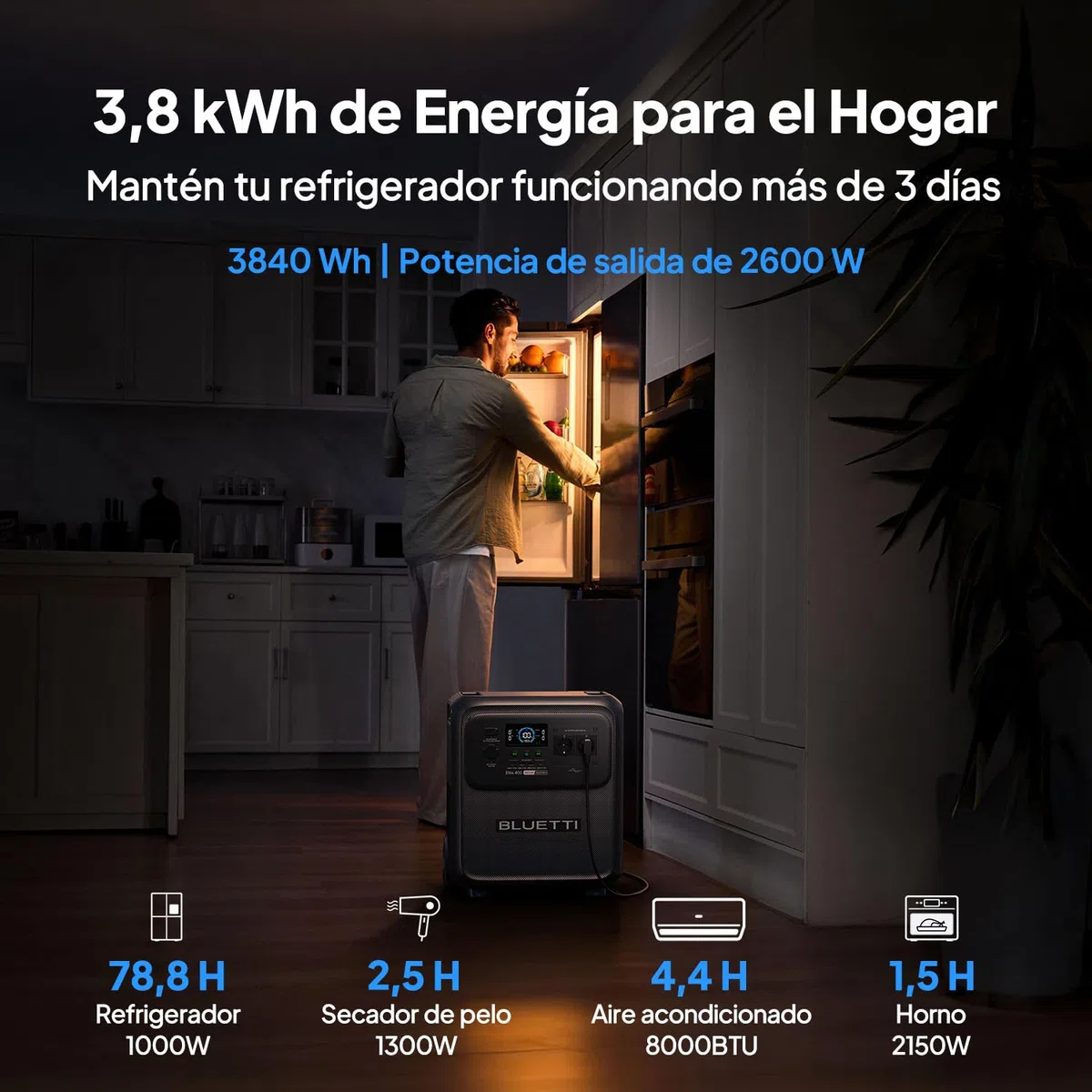 BLUETTI Elite 400 Estación de Energía Portátil, Batería LFP 3840Wh con Salidas CA 2600W (3900W en Modo Lifting), Generador Solar de Alta Capacidad con Ruedas para Hogar, Cortes de Luz, RV y Camping