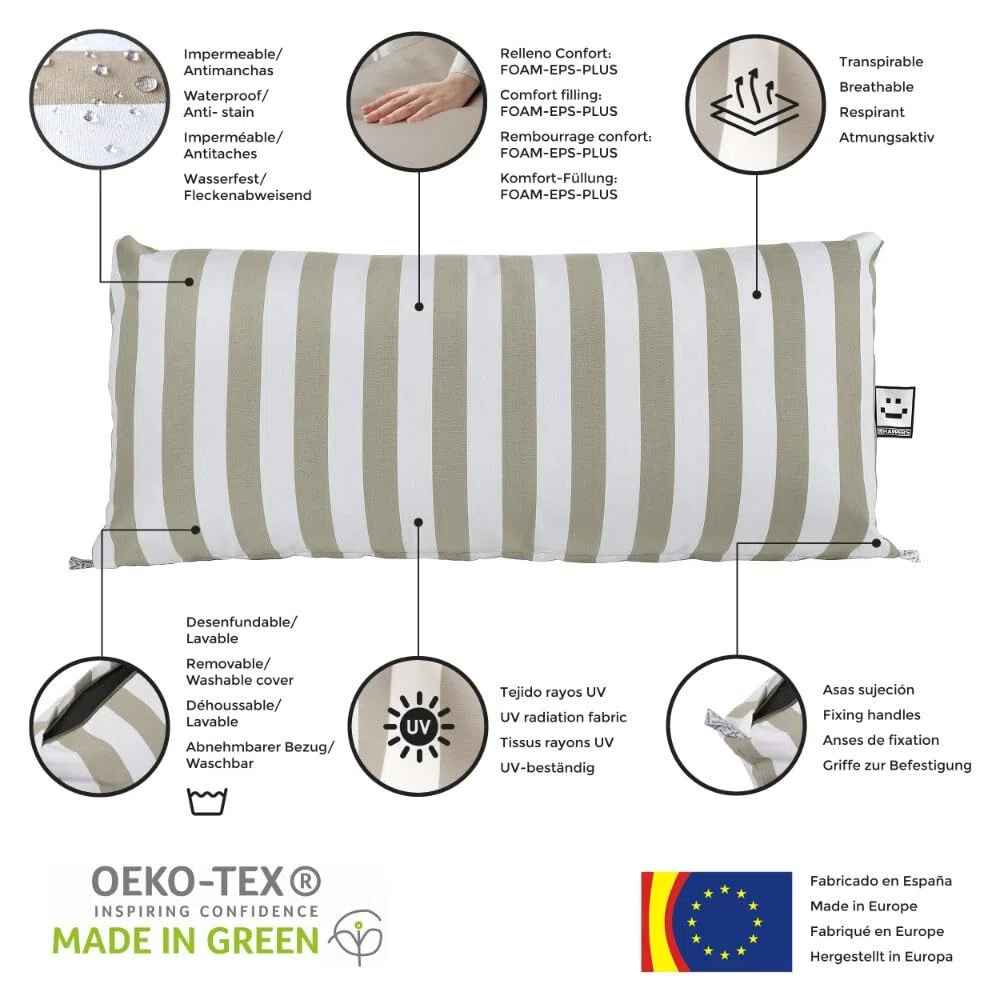 HAPPERS Cojín para Palets Toldotex Impermeable Crudo Set: Asiento 120x80x20 (Liso) + Respaldo 120x45x20 (Liso)