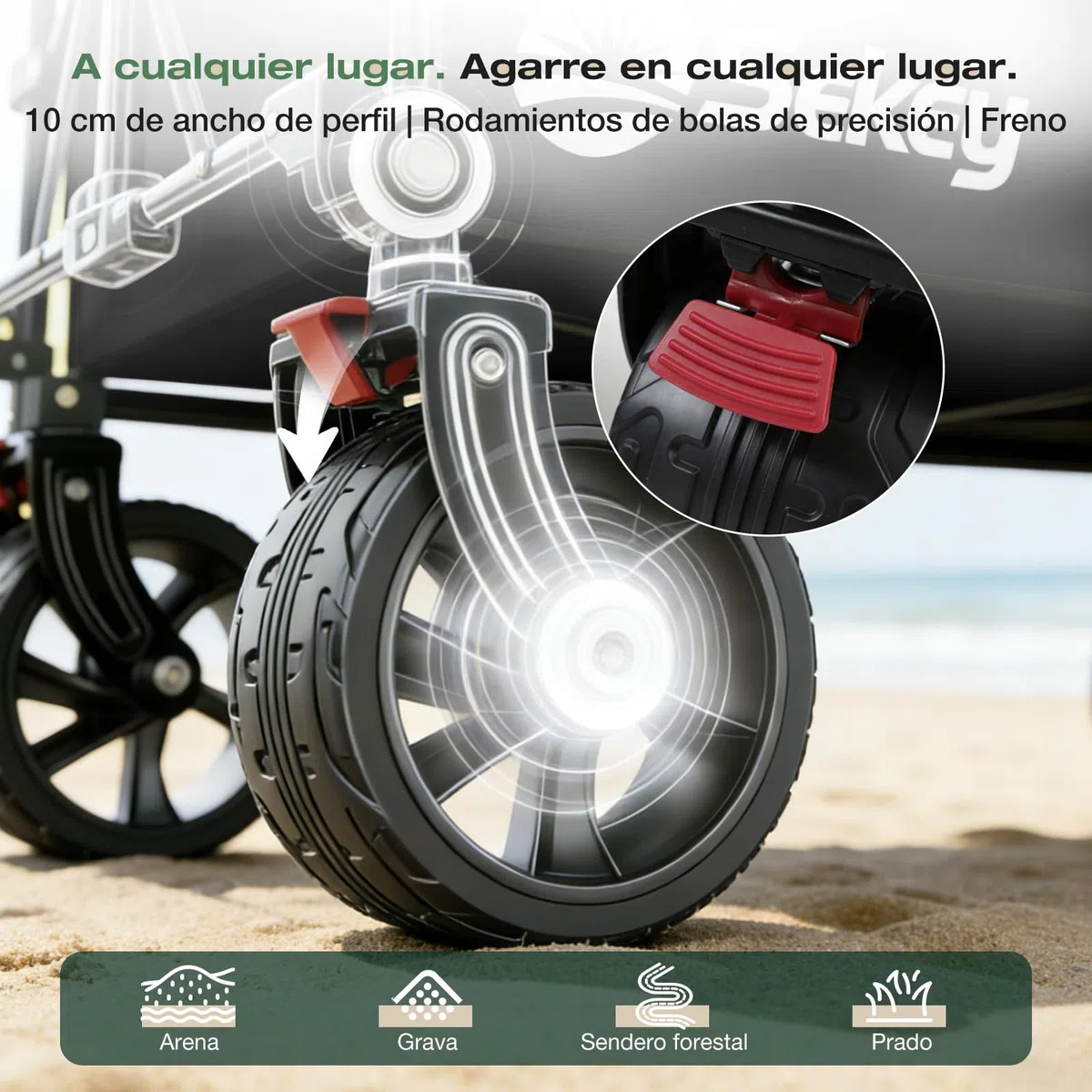 Sekey XXXL Carro Transporte Plegable 300L Capacidad 200KG, Modelo Alargado con Ruedas Todo Terreno 17x10 cm, Patente Sistema 4 Direcciones de Montaje Rápido, Negro