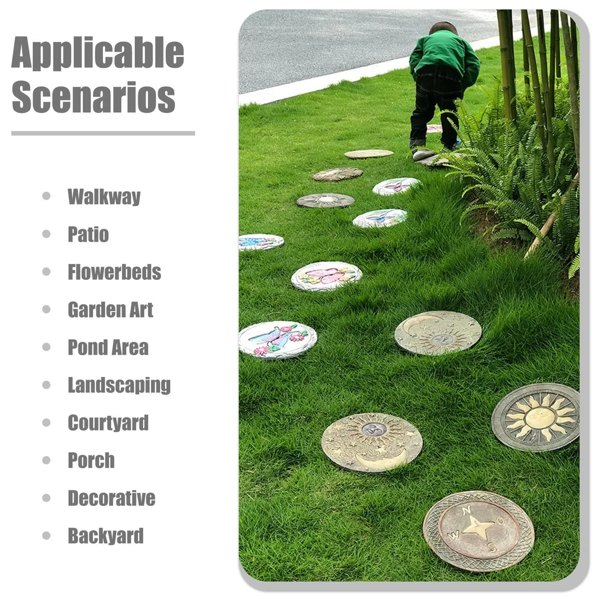 Kit de piedras de paso de estilo romano, 6 piezas, piedras de jardinería de 26x2de jardinería de 26x26 cm para pasarela/camino al aire libre, piedras decorativas de jardín que pueden brillar