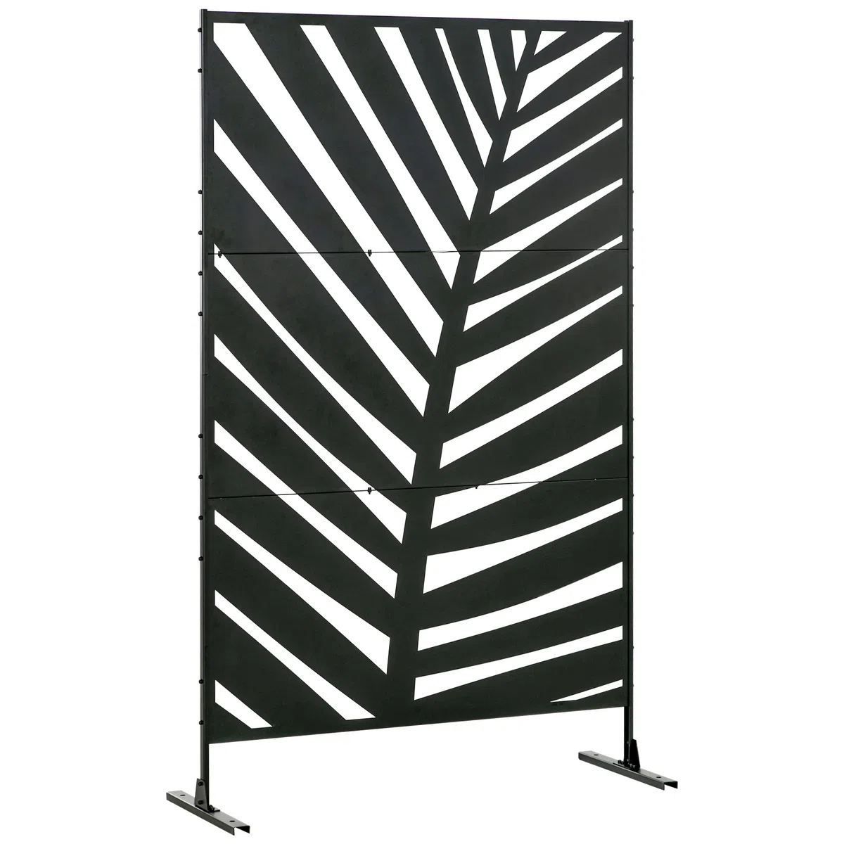 Outsunny Biombo de 3 Piezas Biombo Separador de Ambientes con Diseño de Hoja de Plátano Biombo para Exterior Jardín Patio Terraza 122x45x198 cm Negro