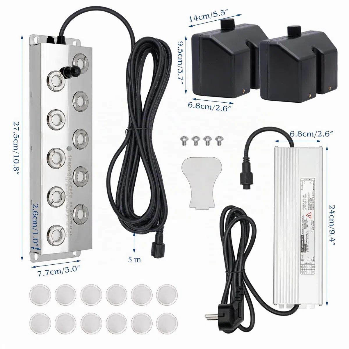 Maquina De Niebla 10 Cabezas 7L/H Generador De Niebla con Fuente De Alimentación De 400w Y Boya De Plástico, Nebulizador Ultrasónico Atomizador para Fuentes De Estanque, Paisajes Mágicos