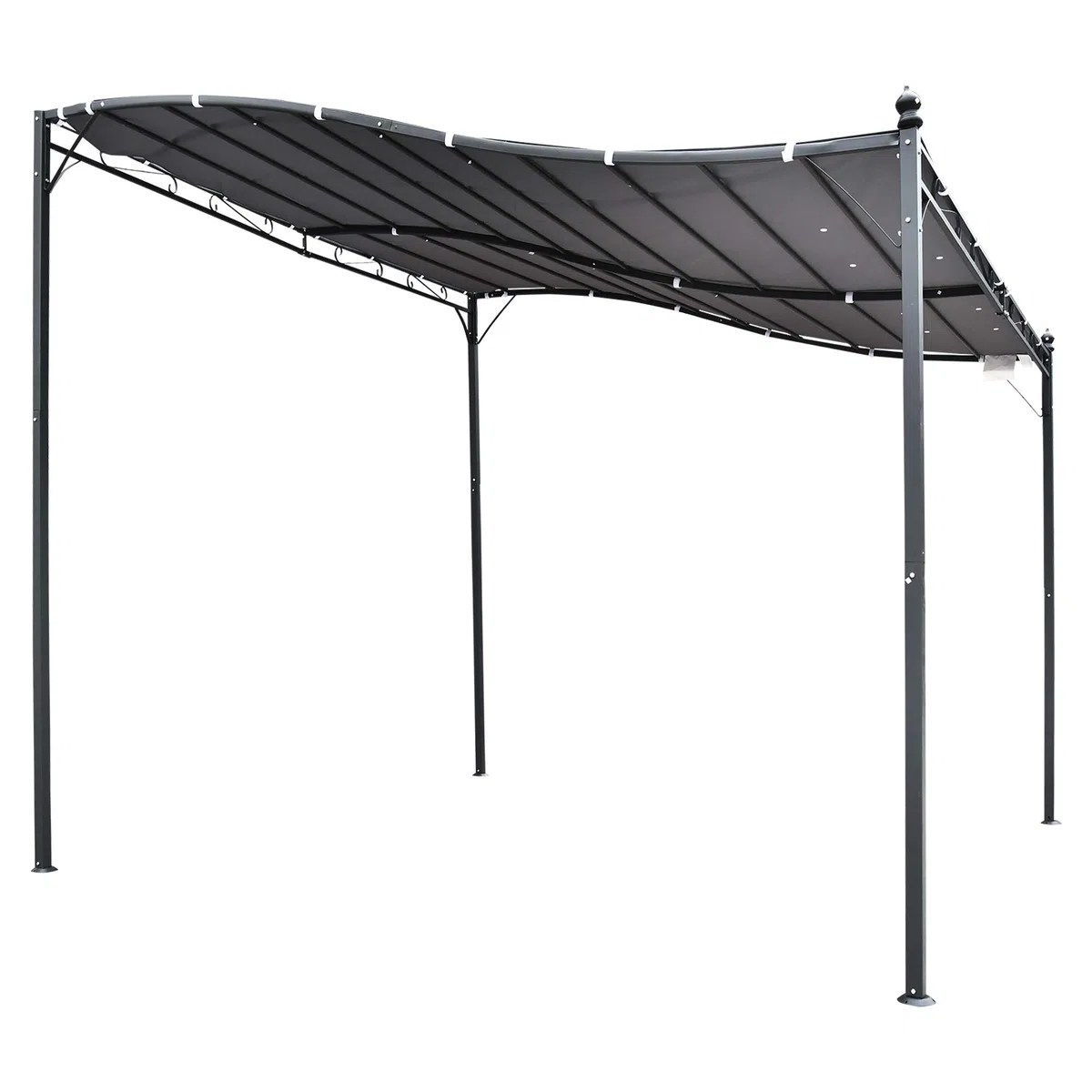 Outsunny Cenador de Jardín 3x3 m Pérgola con Toldo y 16 Orificios de Drenaje para Patio Terraza Metal y Poliéster 180 g/m² Resistente Gris