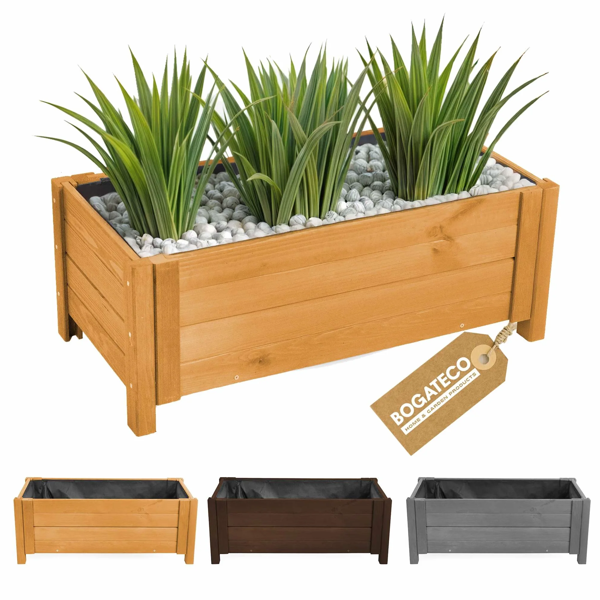BOGATECO Macetero Jardín Madera para Exteriores | 38 x 80 cm | Terraza Balcón | Caja Cuadrada | Construcción Robusta y Impregnado | Llega ensamblado | con Agro-Textil | Roble Marrón